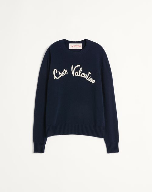 Chez Valentino uldtrøje med rund hals og broderi