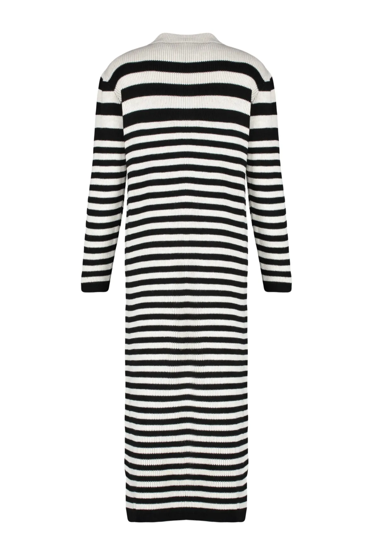 Trendyol Modest  Schwarzes gestreiftes Strickkleid mit Polokragen TCTAW24EB00026