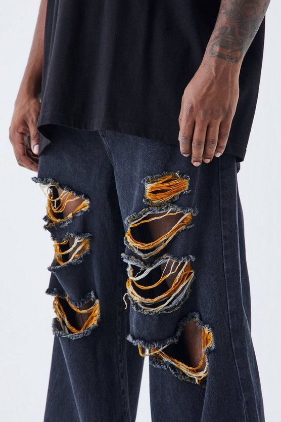 Plus lockere Kontrast-Jeans mit Rissen