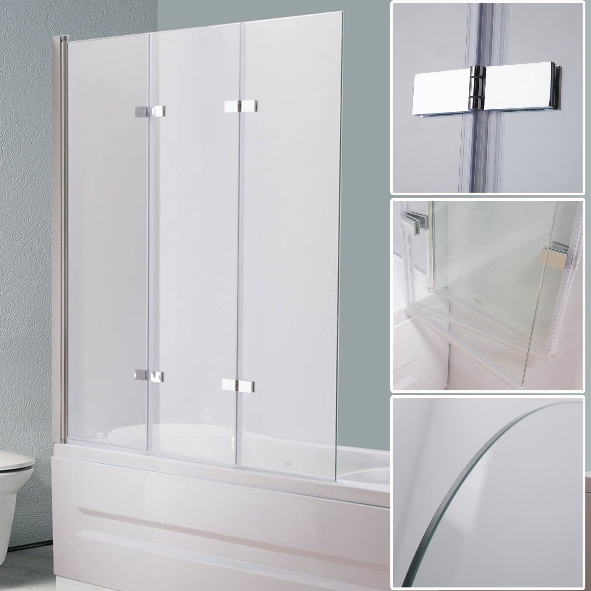 Melko Badewannenaufsatz Badewannenaufsatz Badewannenfaltwand Duschabtrennung 140x130CM Glas Badewannen Faltwand Dusche Badewannen Trennwand Badewannenfaltwand, (Stück), Sicherheitsglas