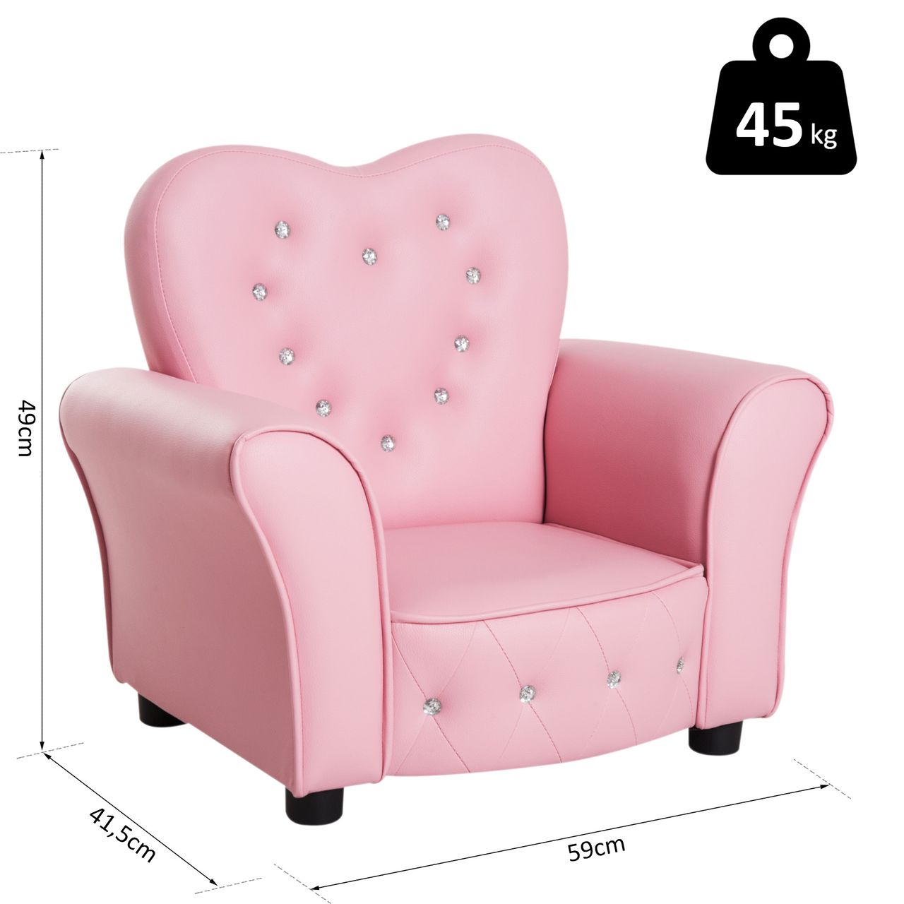 HOMCOM Kindersofa Kindersessel Prinzessin Minisofa Kinderzimmer Sofa herzförmig