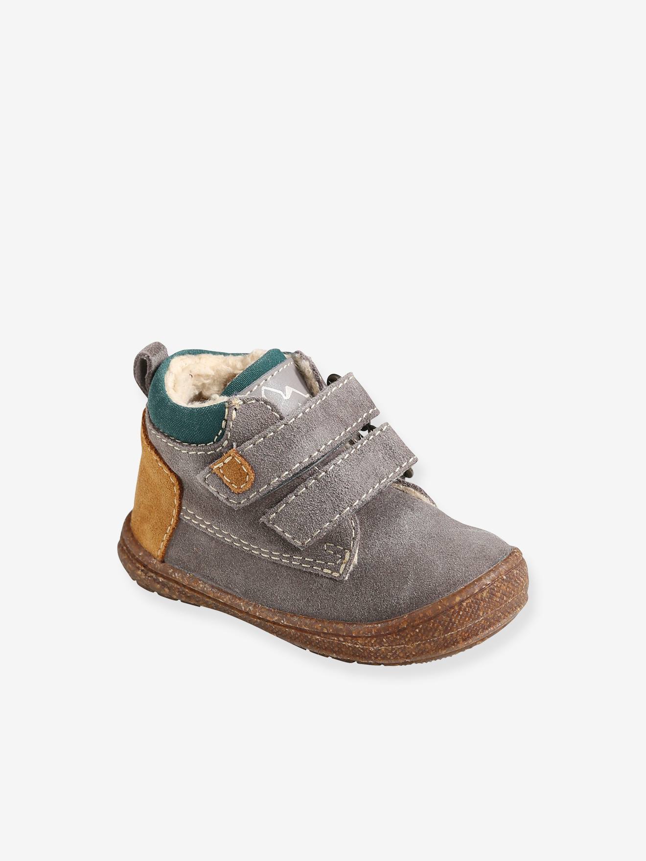 Bottines fourrées en cuir bébé garçon taupe