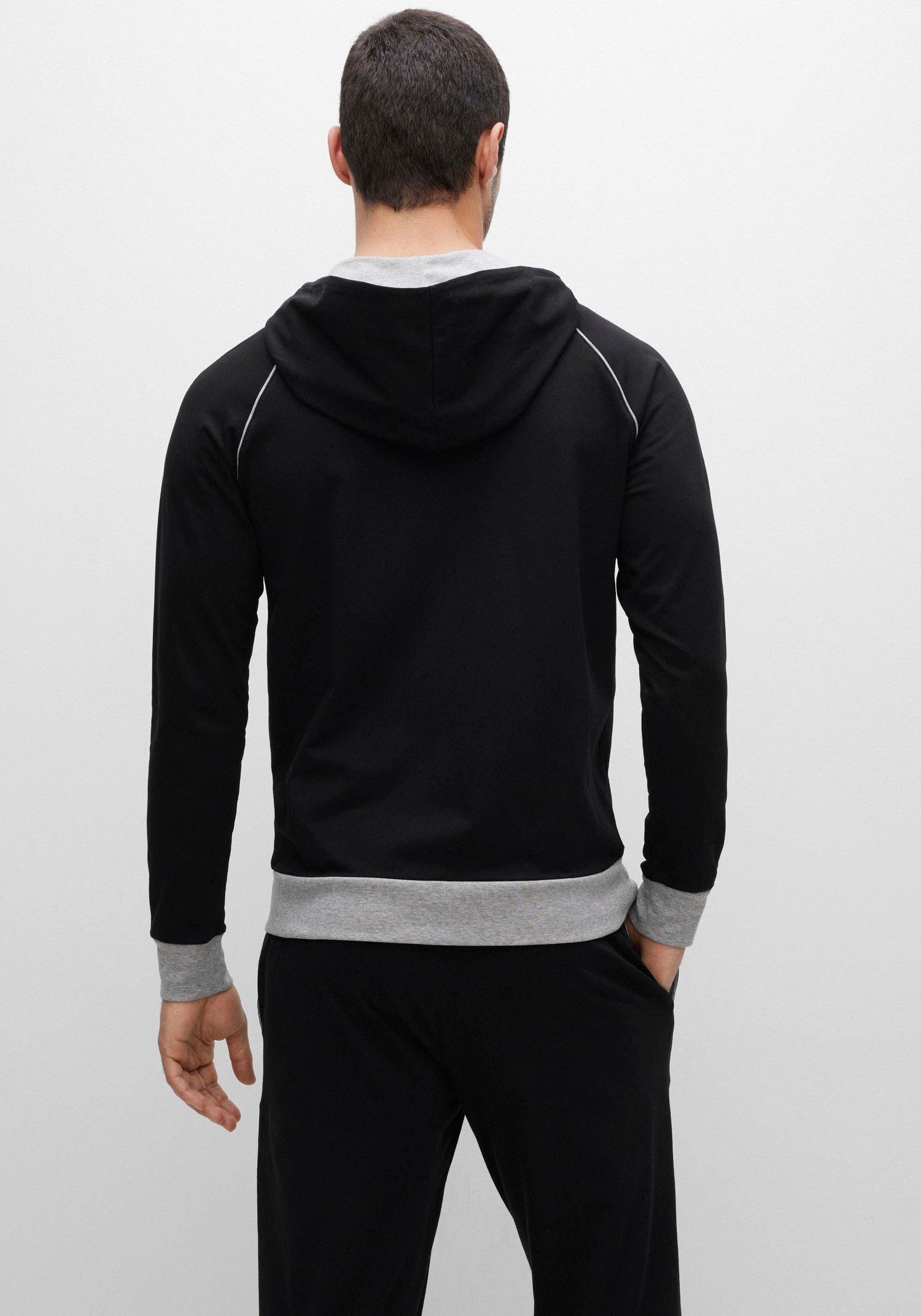 BOSS Kapuzensweatjacke mit kontrastfarbigen Bündchen