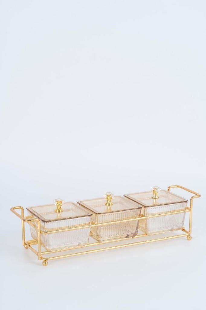 ZELLERFELD Schale Knabber Schalenset 3 Fächer mit Deckel und Ständer Cerezlik Servierschale Knabberschale aus Glas für Süßigkeiten, Dips, Nüsse, Chips
