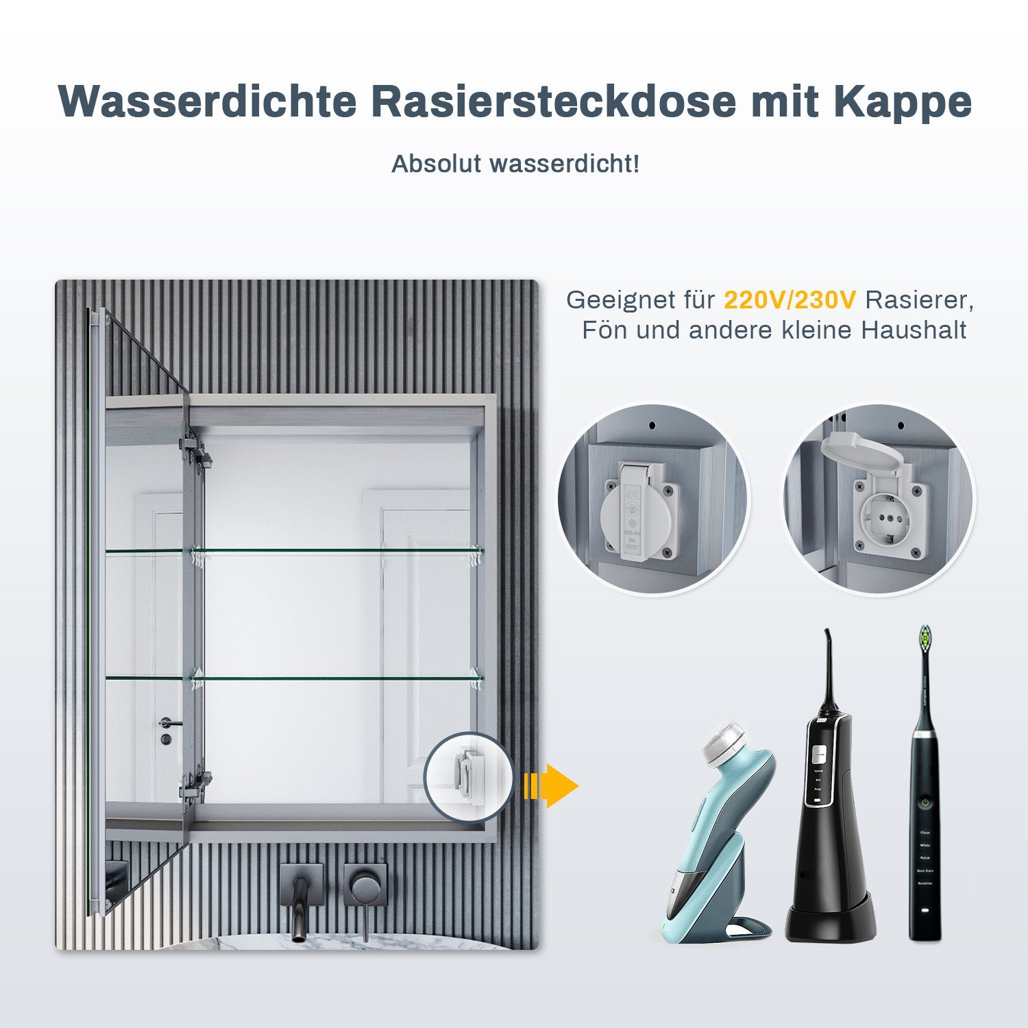 SONNI Spiegelschrank Bad Badezimmer Spiegelschrank mit LED Beleuchtung Aluminum