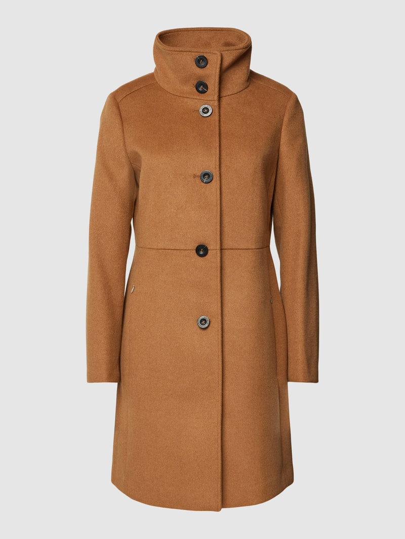 Mantel aus Lanawoll-Mix mit Stehkragen in camel