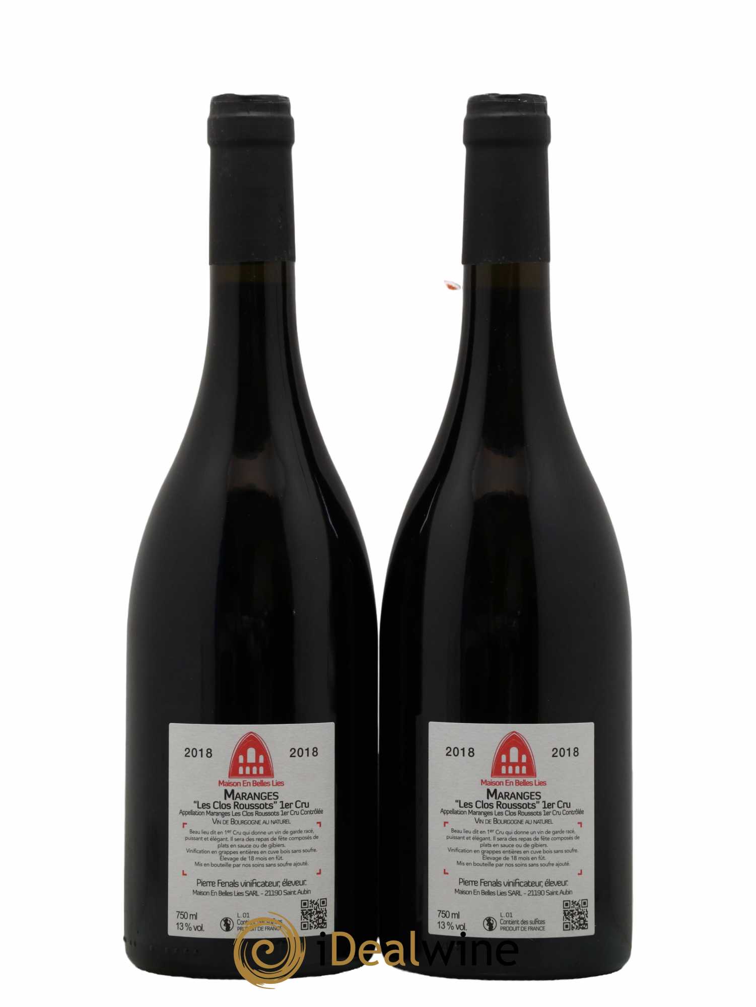 Maranges 1er Cru Les Clos Roussots Maison En Belles Lies  2018 - Lot de 2 Bouteilles