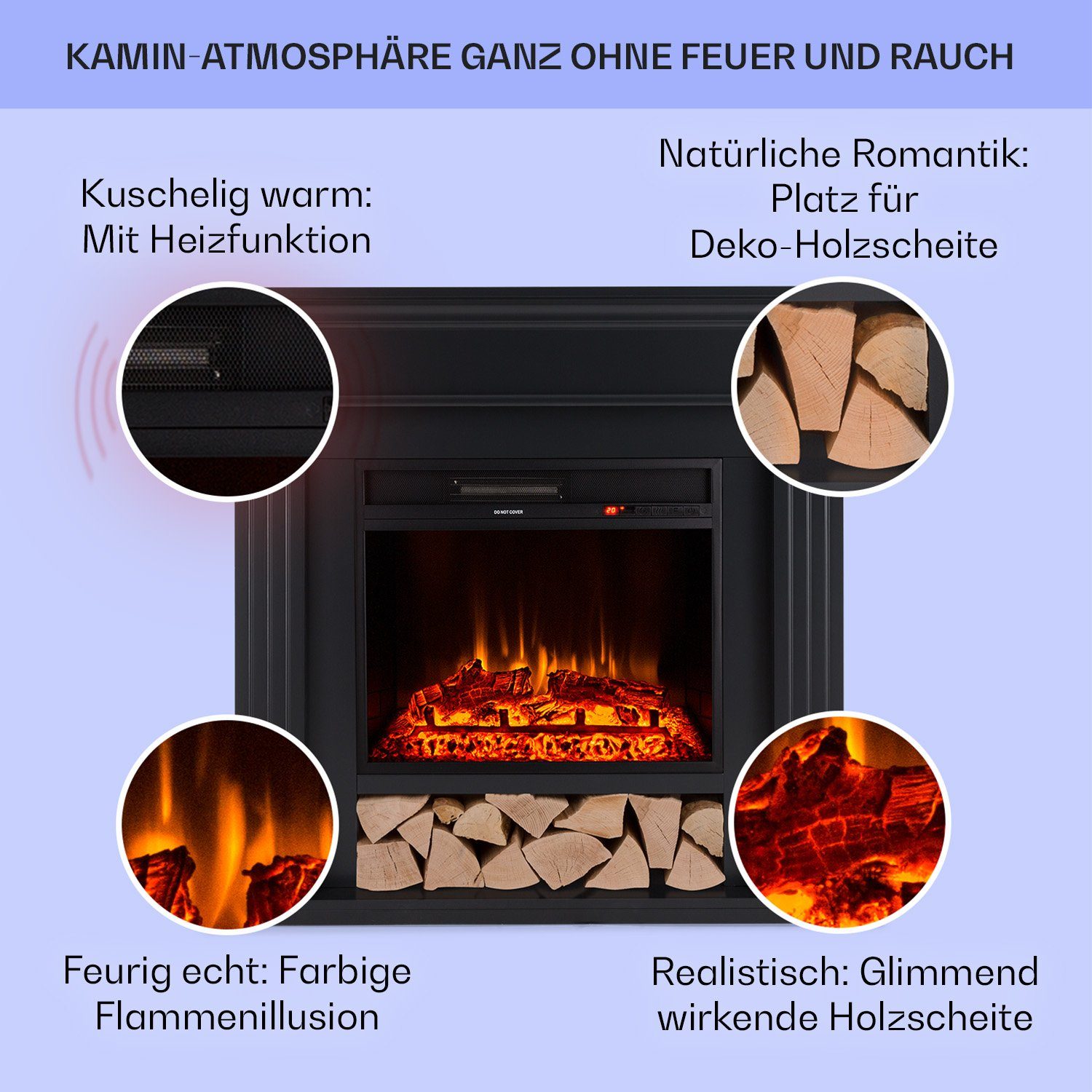 Klarstein Elektrokamin LasPilas Elektrokamin, elektrischer Kaminofen mit Heizung LED-Beleuchtung, Timer, Thermostat