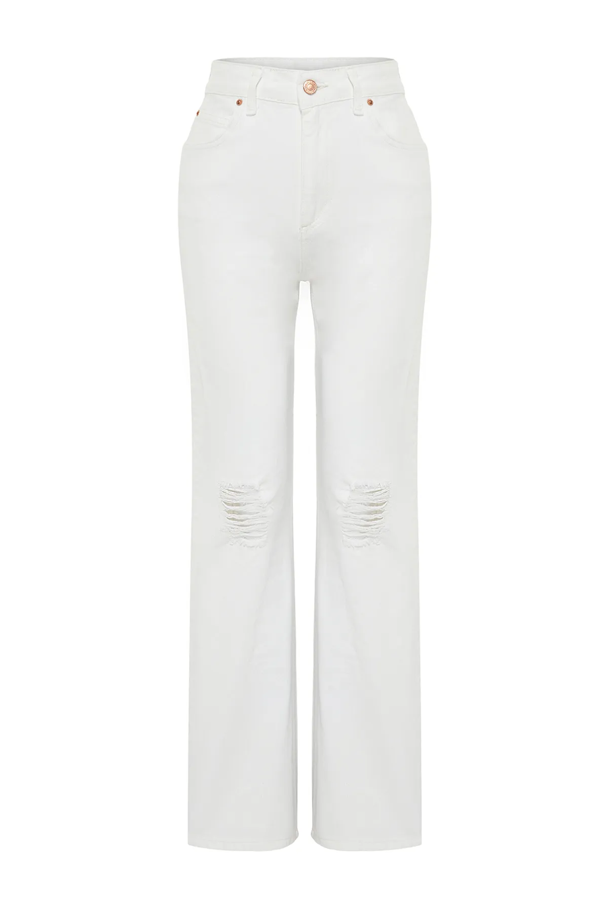 Trendyol Collection  Weiße zerrissene Jeans mit weitem Bein und hoher Taille TWOSS24JE00166