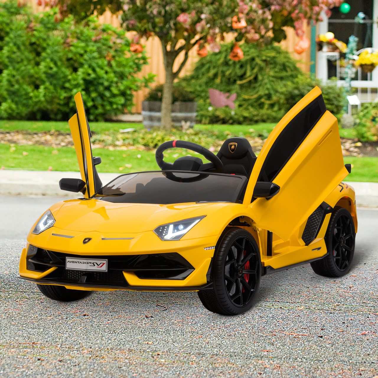 HOMCOM Kinderauto Lamborghini SVJ Elektroauto für 3-8 Jahre mit MP3 Gelb