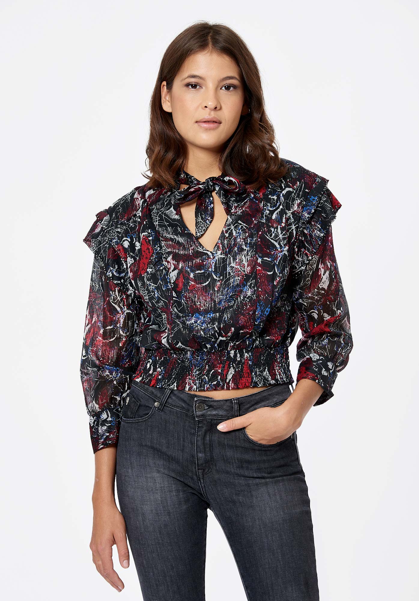 DEMPO  Blouse fleurie noire Femme