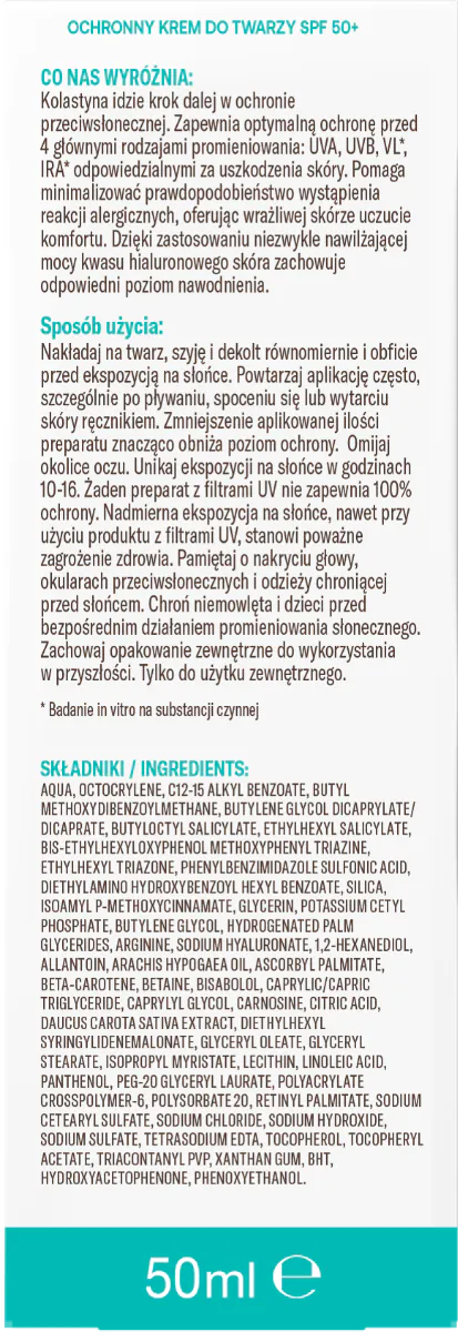 Kolastyna Sun SPF50+ - Beschermende gezichtscrème voor de gevoelige huid SPF 50+ 50 ml