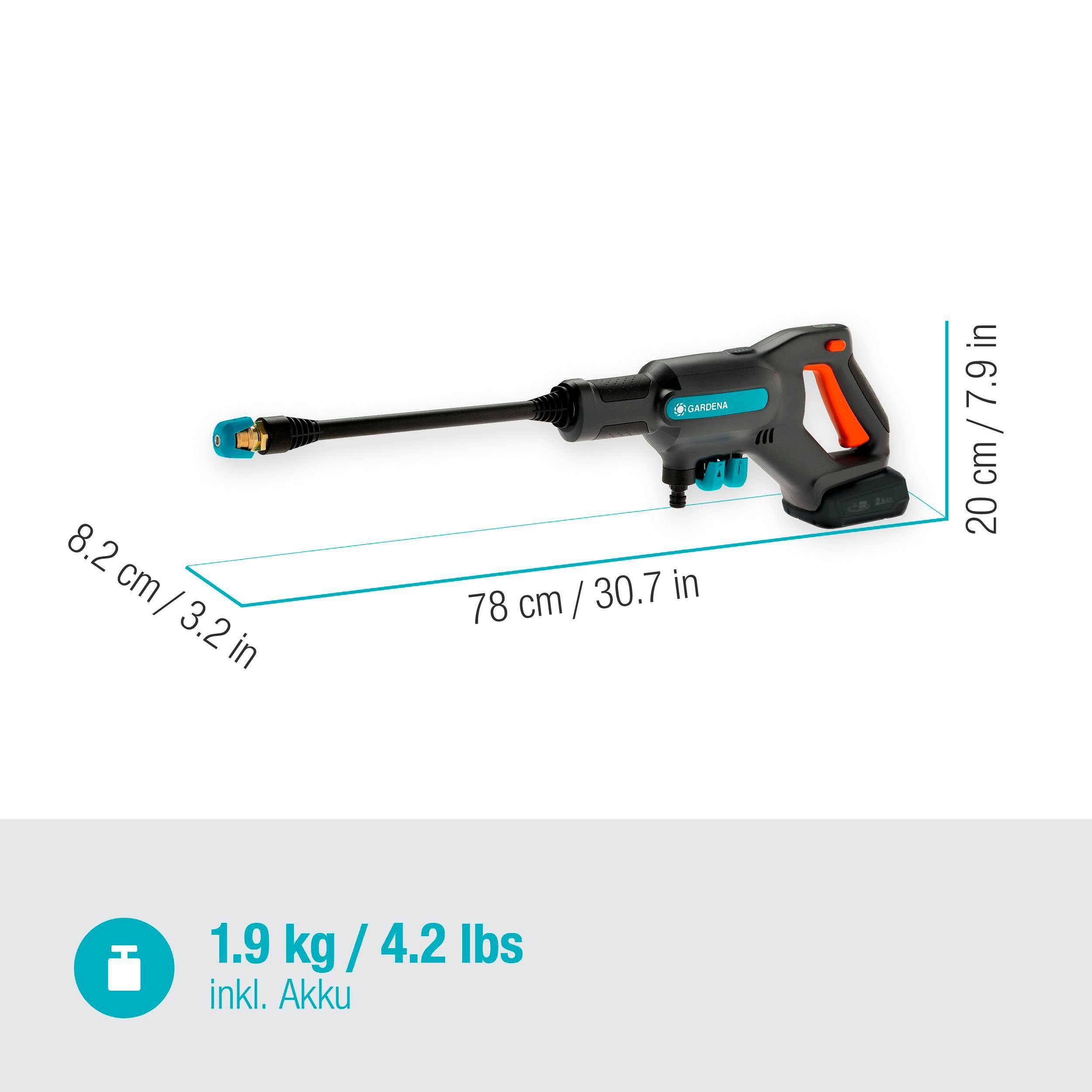GARDENA Akku-Mitteldruckreiniger AquaClean 24/18V P4A, Druck max: 24 bar, Fördermenge max: 250 l/h, (Set, 5 tlg), mit Akku und Ladegerät