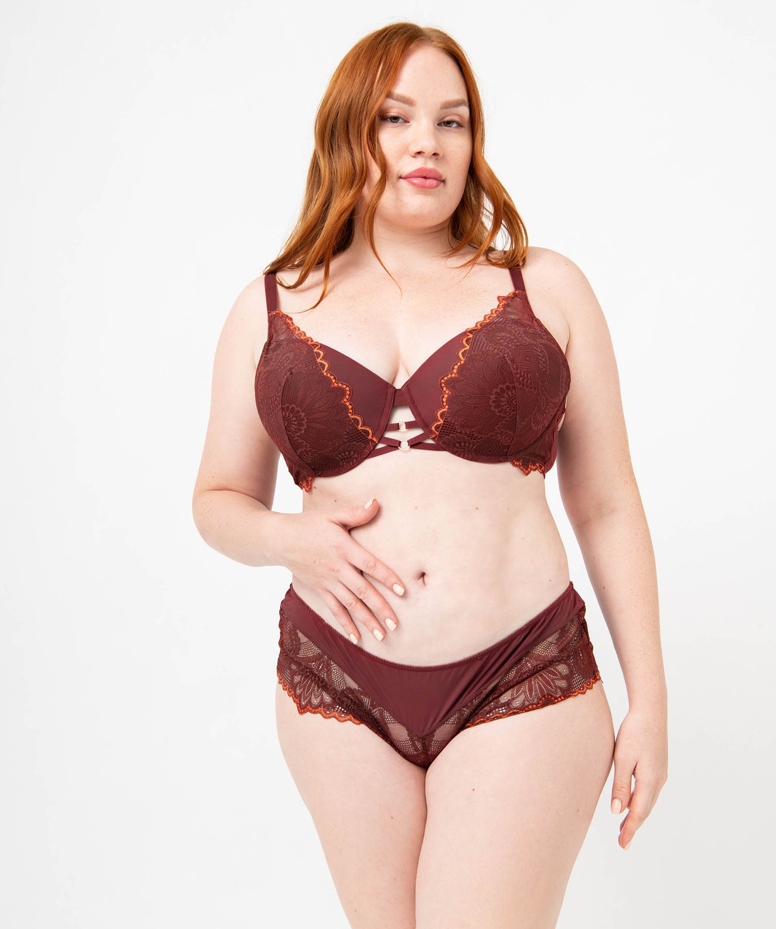 Shorty en microfibre et dentelle femme grande taille marron | GEMO