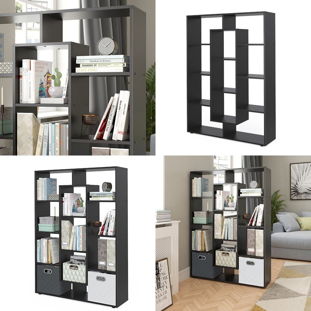 Vicco Raumteiler Bücherregal Standregal 12 Fächer Schwarz