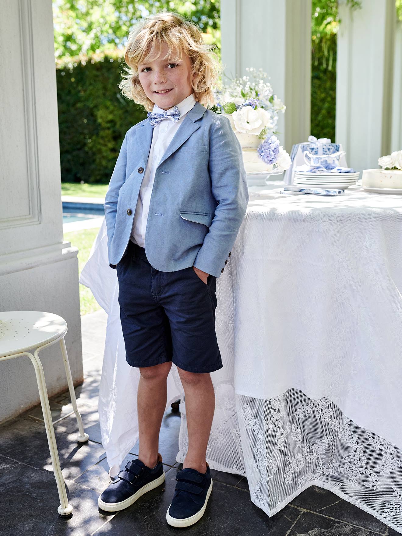 Veste de cérémonie garçon en coton/lin marine foncé