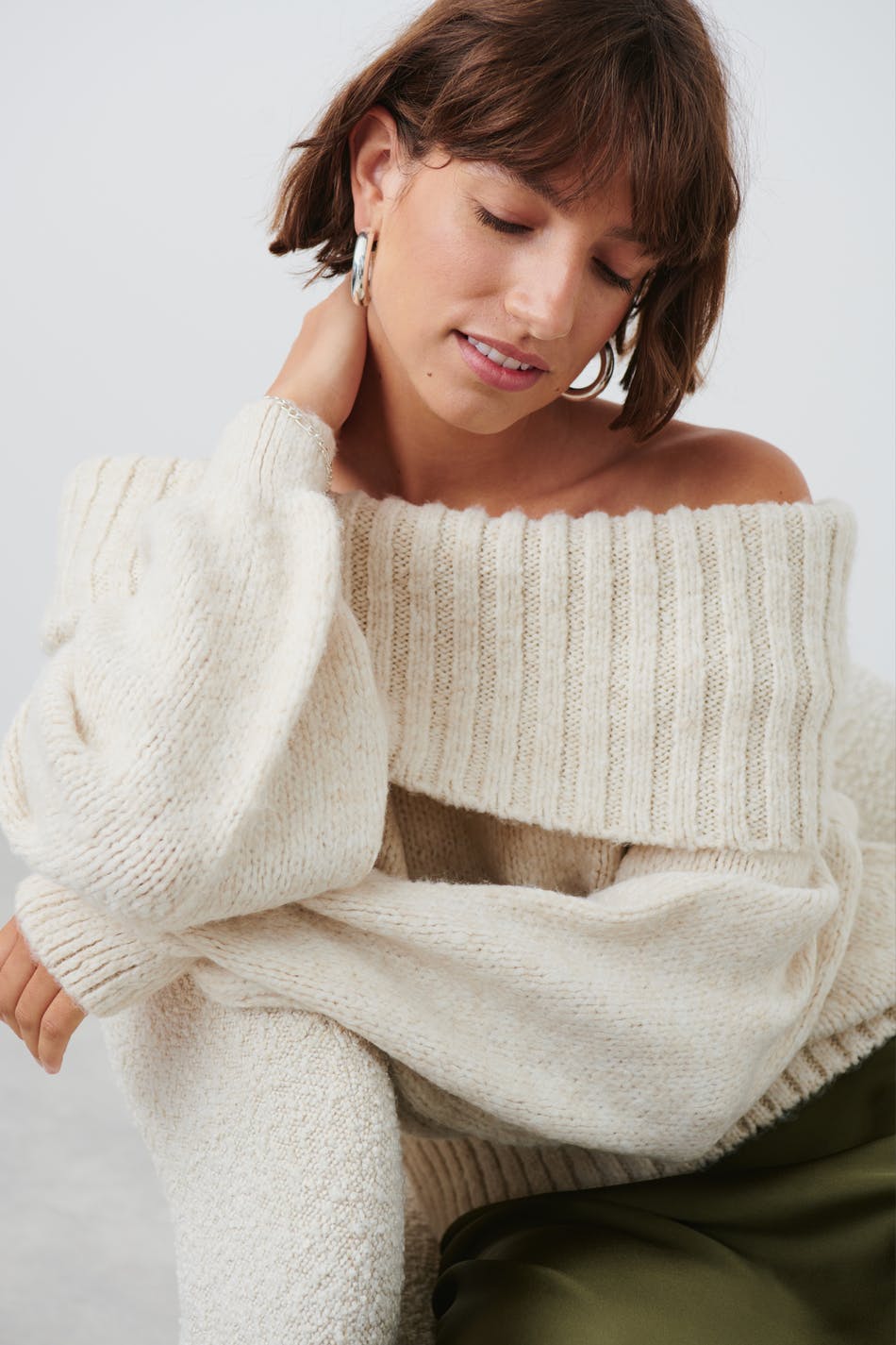 Off shoulder knit sweater