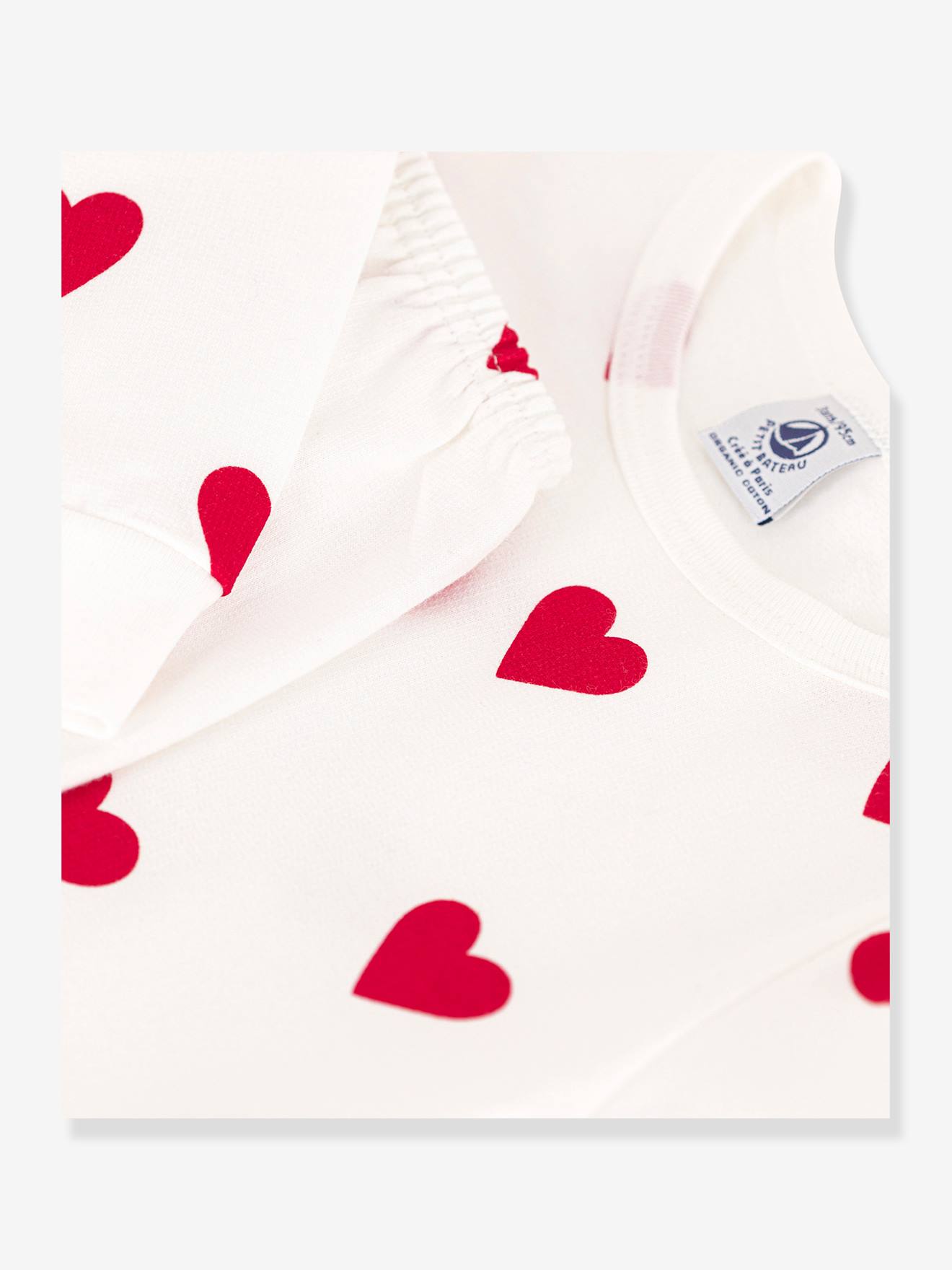 Pyjama cœur petite fille/petit garçon en molleton PETIT BATEAU blanc imprimé
