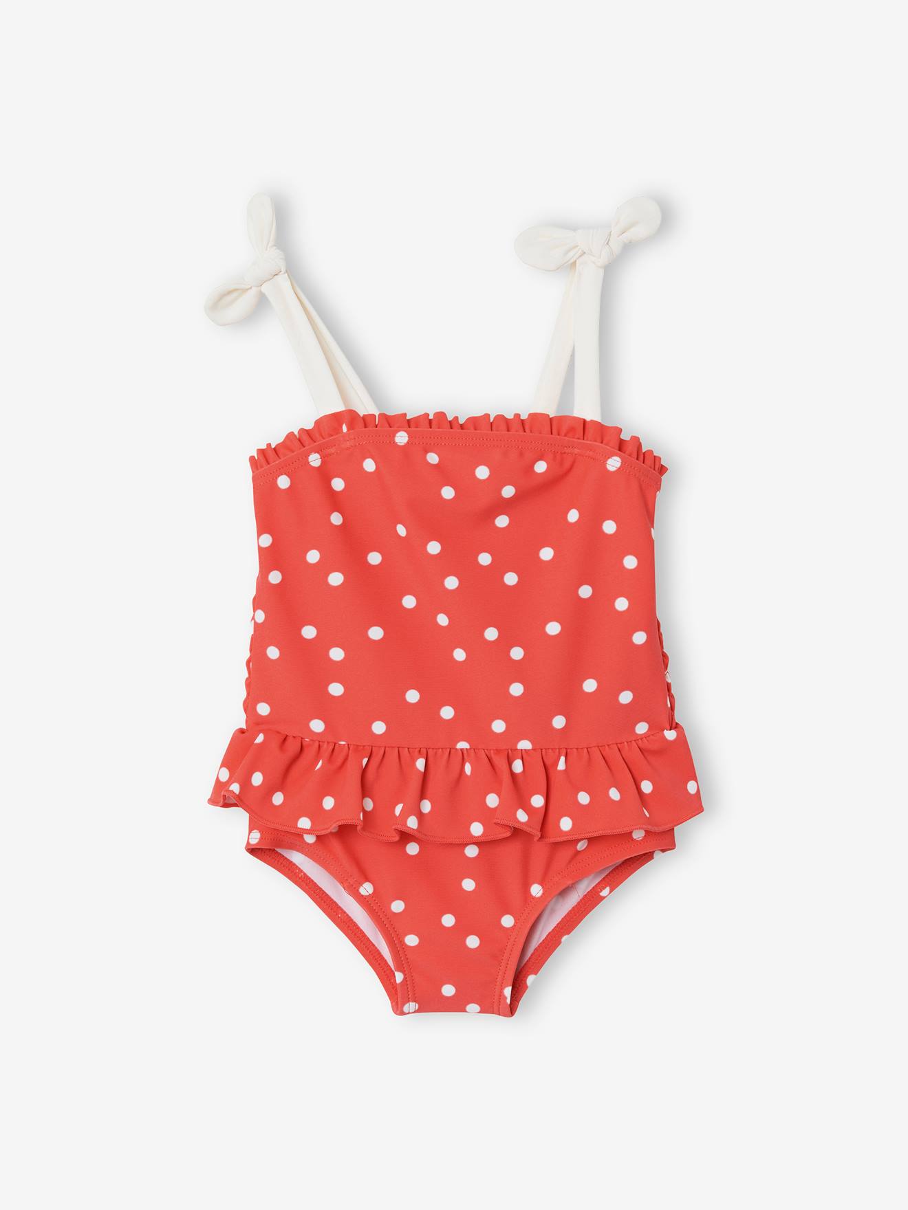 Maillot de bain 1 pièce bébé fille imprimé pois rose corail imprimé