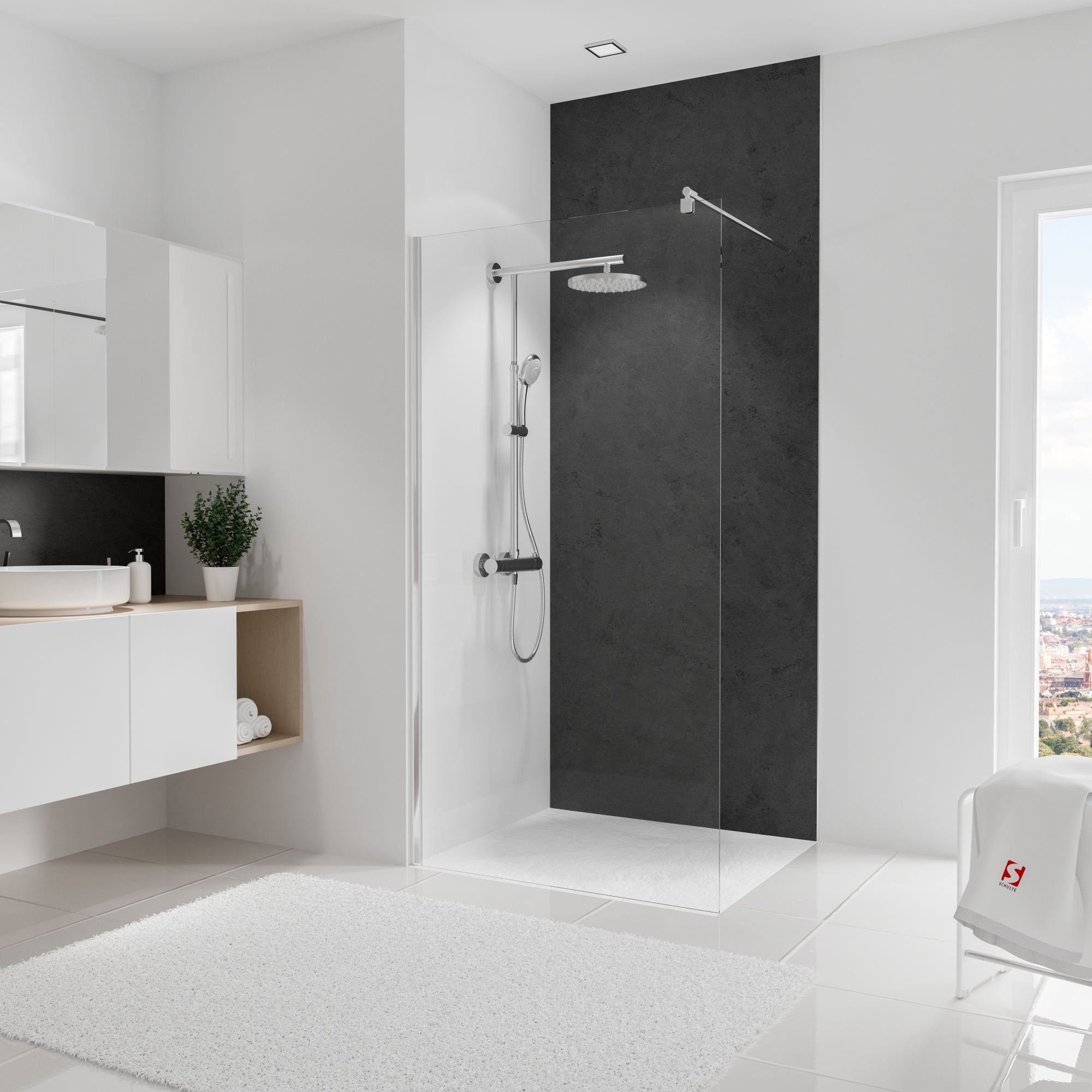 Schulte Badrückwand DecoDesign Softtouch Stein Anthrazit, (1-tlg), Wandverkleidung, fugenloser Fliesenersatz, Duschrückwand
