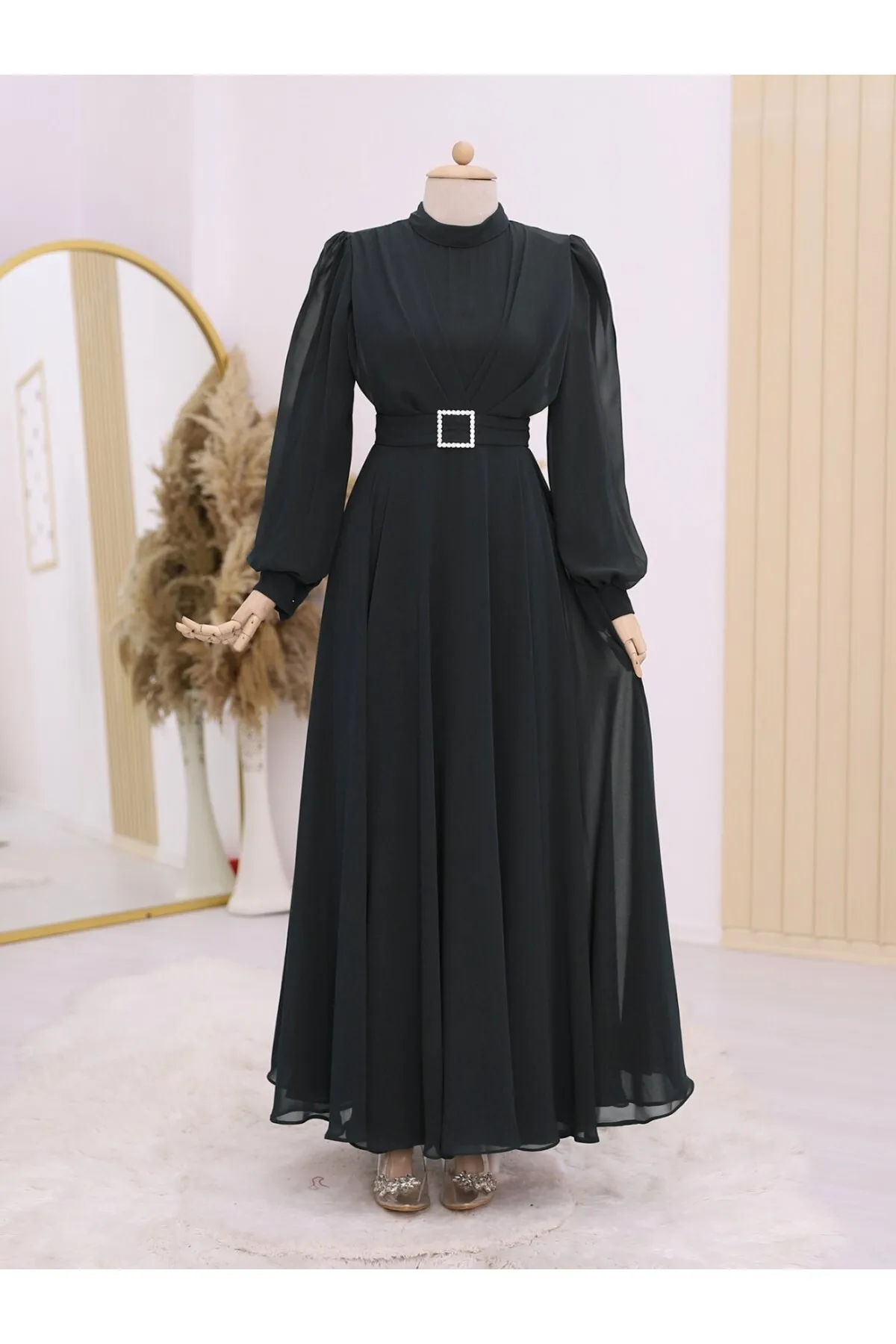 Modamorfo  Hijab-Kleid mit Falten vorne und Steingürtel