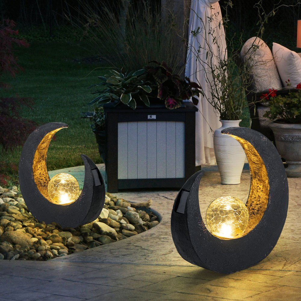 Globo Gartenleuchte, LED-Leuchtmittel fest verbaut, LED Mondsichel Solar Lampe Garten Weg Steh Beleuchtung Veranda Glas