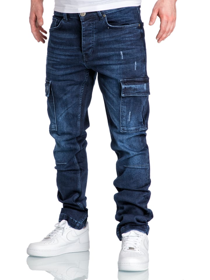 Amaci&Sons Regular Slim Cargo Jeans MIAMI in Dunkelblau günstig kaufen