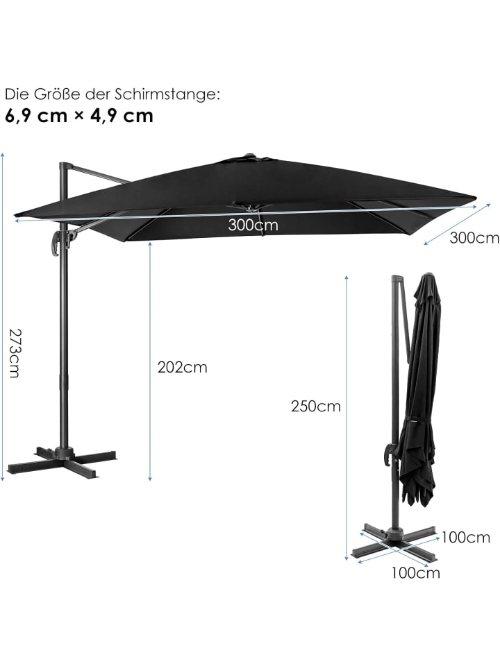 COSTWAY Sonnenschirm 300x300cm in Schwarz günstig kaufen onesize