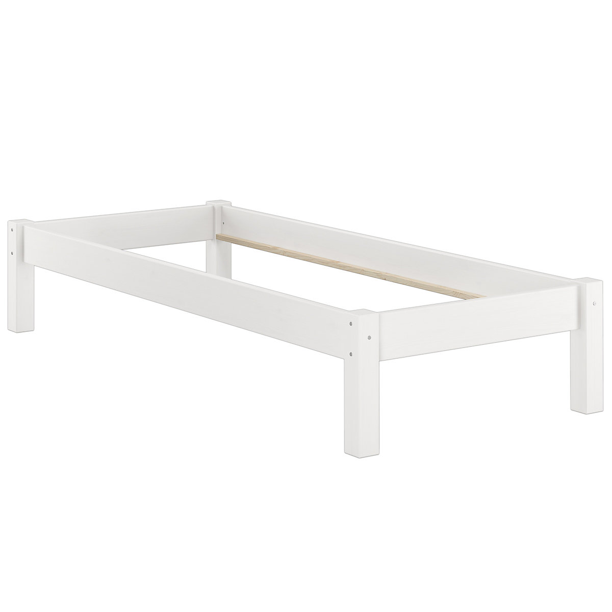 Weißes Jugendbett Kiefer massiv 90x200 mit Rost und Matratze