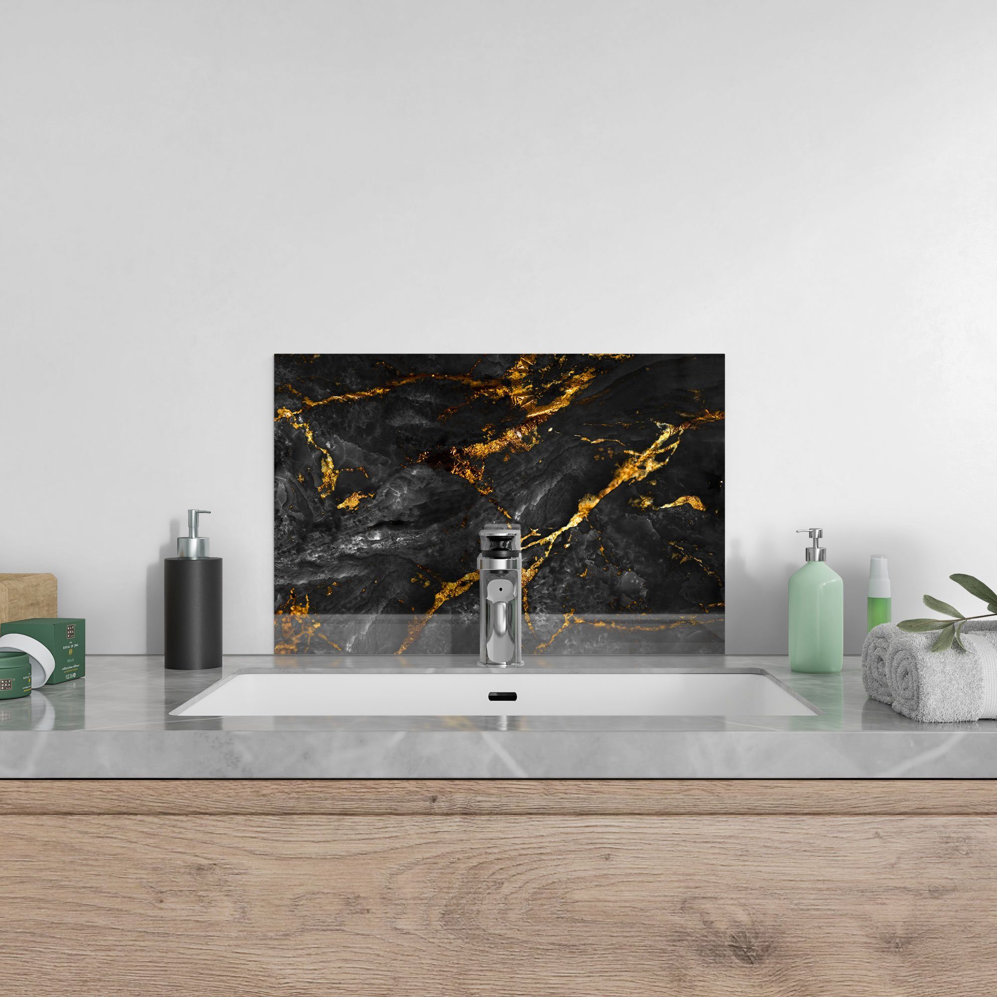 DEQORI Küchenrückwand 'Veredelter Naturstein', Glas Spritzschutz Badrückwand Herdblende