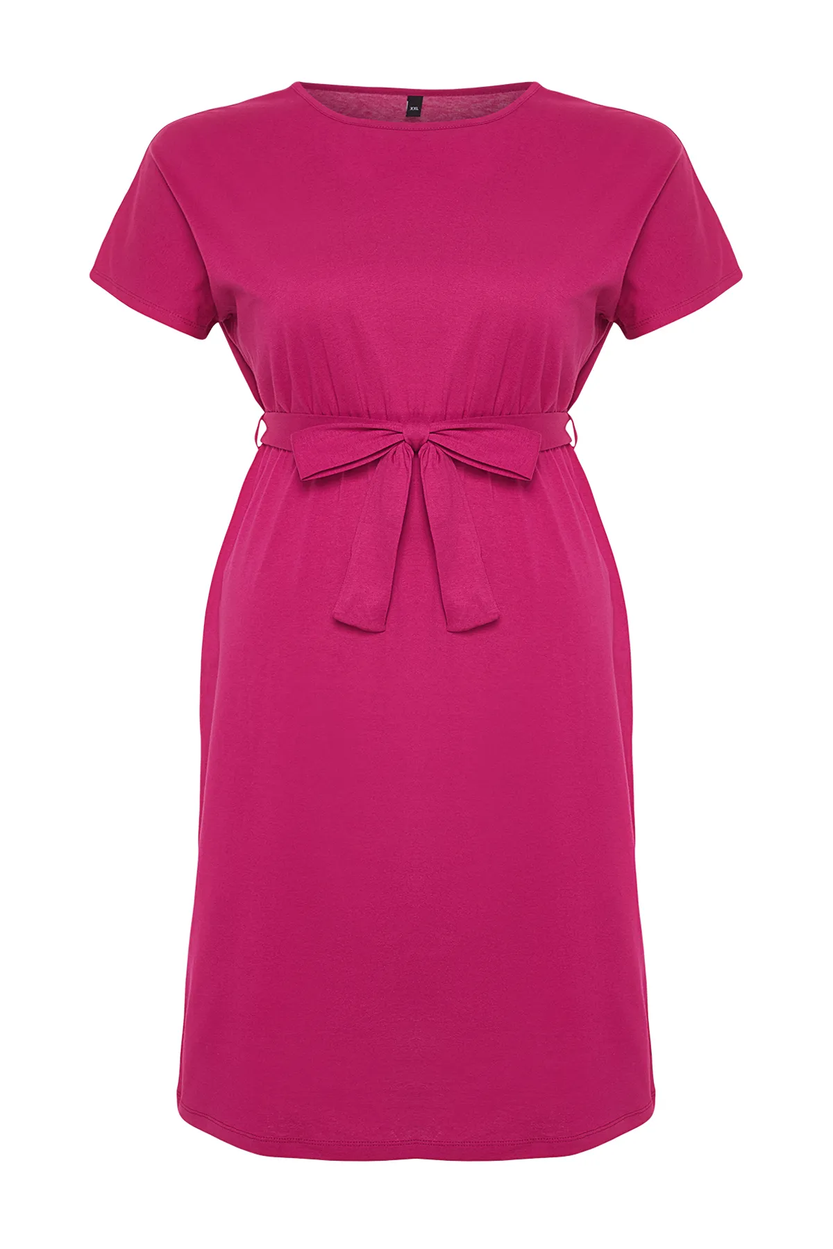 Trendyol Curve  Fuchsia Strickkleid mit Rundhalsausschnitt und Gürtel TBBSS22AH0242