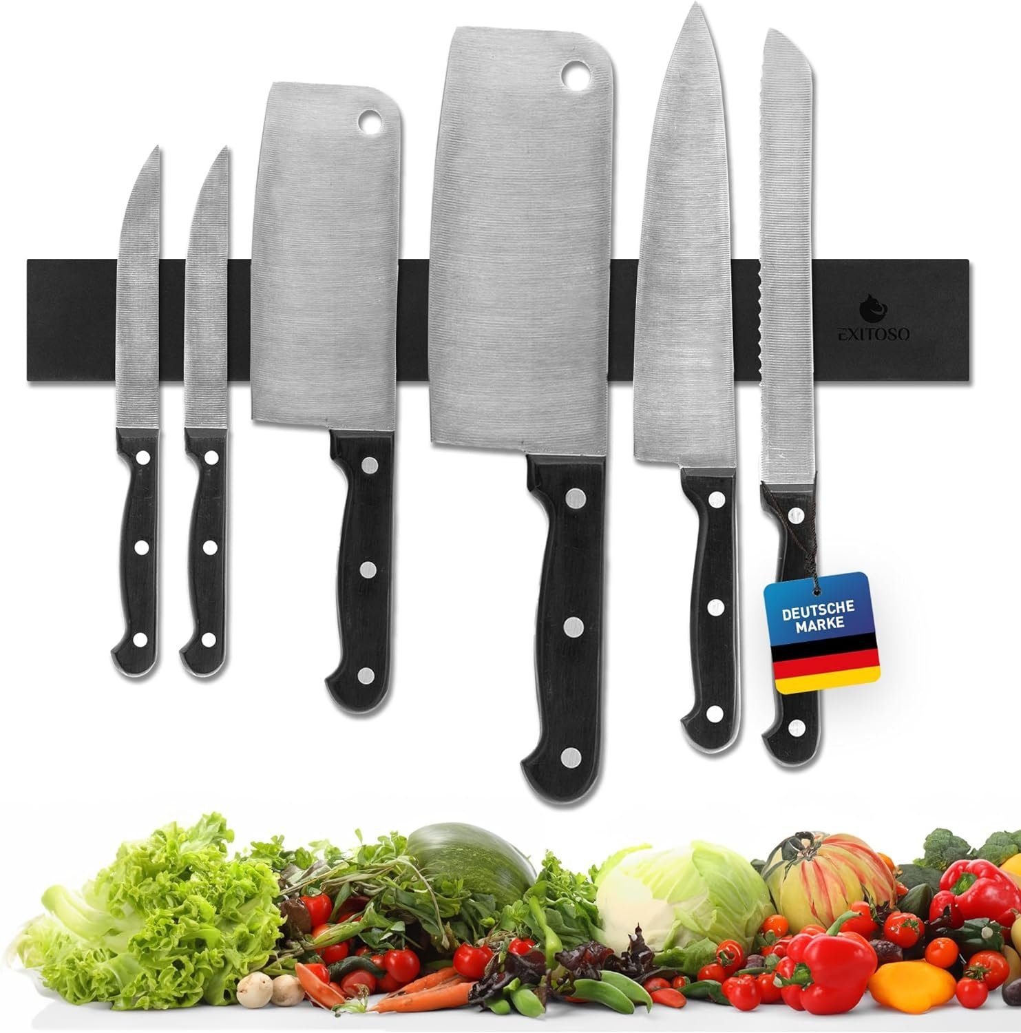 Exitoso Messerleiste - Magnetleiste Messer selbstklebend 40cm, Bombenfester Halt - Schwarzes Silikon