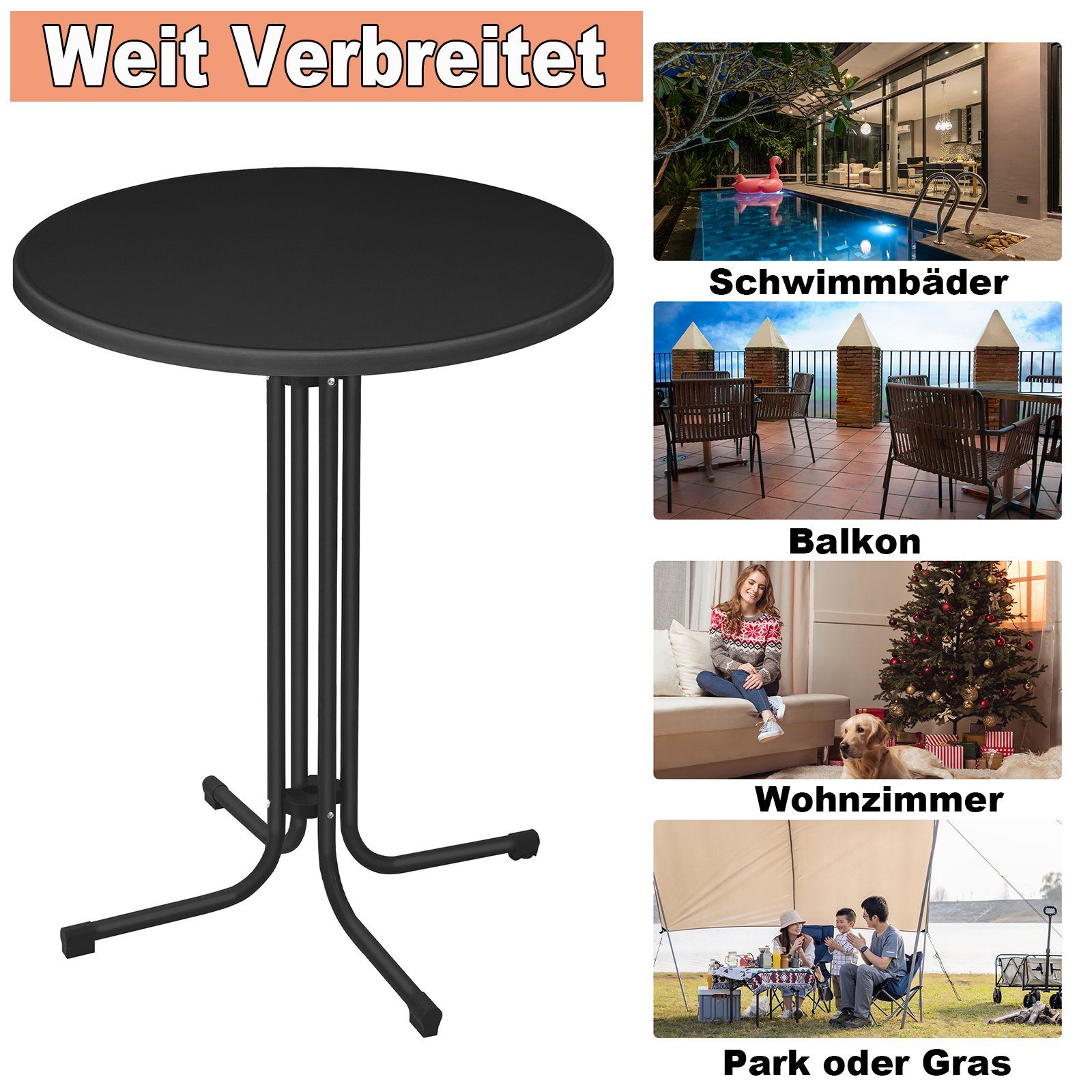 UISEBRT Stehtisch Stehtisch Klappbar Ø79cm Bistrotisch Rund Gärten Klapptisch 110cm Hoch, Bartisch Gastro für Outdoor Cafe Bistros Party