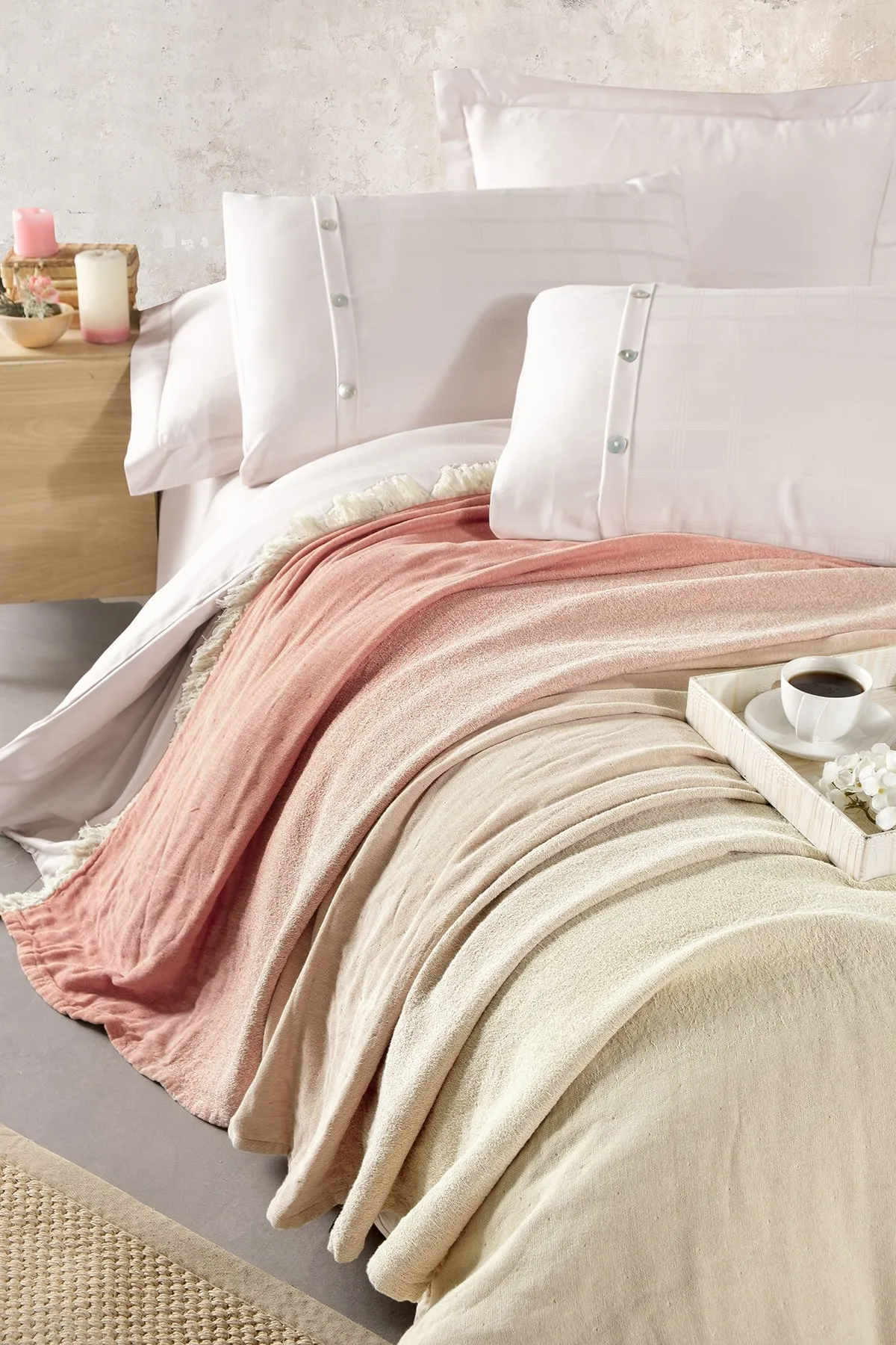 Miespiga  Regenbogenfarbene Tagesdecke aus Baumwoll-Jacquard mit Farbverlauf, gewebt, King-Size, antiallergisch, Piqué, 240 x 260
