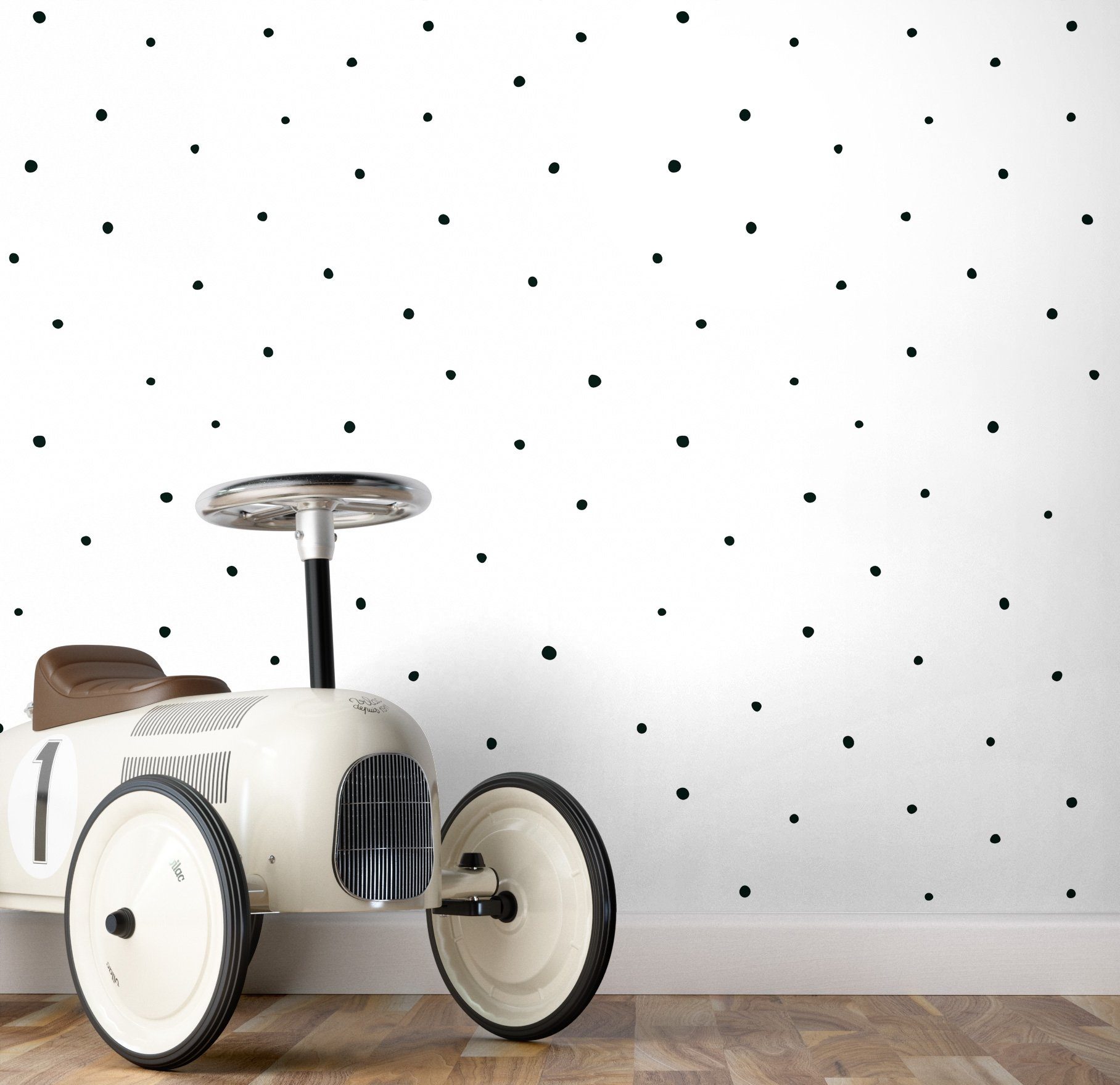 Newroom Vliestapete, Weiß Tapete Kinder Punkte - Kinderzimmertapete Punktetapete Schwarz Grafisch Geometrisch Gepunktet Pünktchen für Kinderzimmer Jugendzimmer Babyzimmer