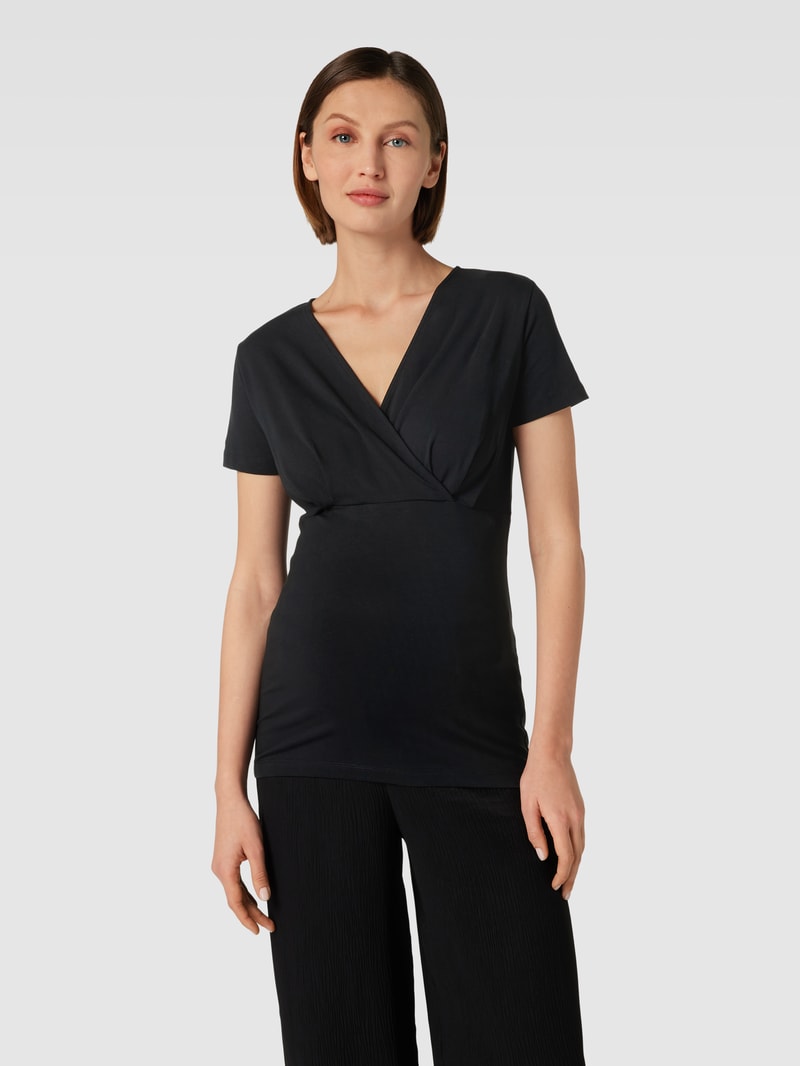 Umstands-T-Shirt mit V-Ausschnitt Modell 'TESS' in schwarz