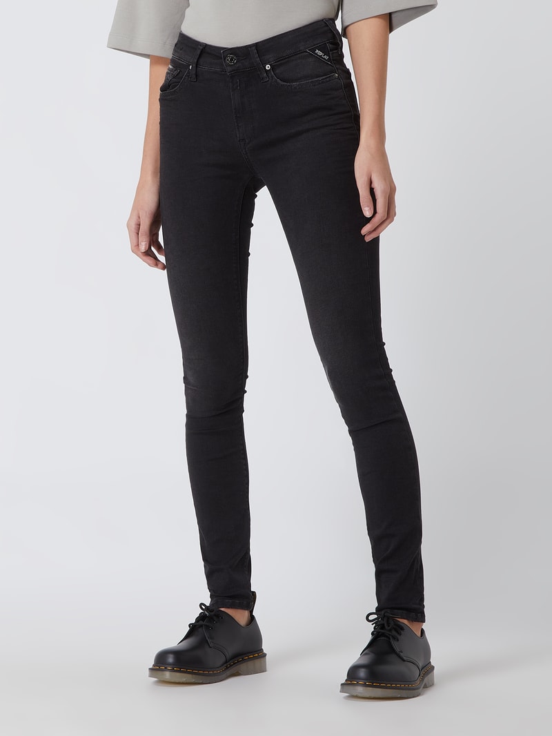 Skinny Fit Jeans mit Stretch-Anteil Modell 'Luzien' HYPERFLEX in schwarz