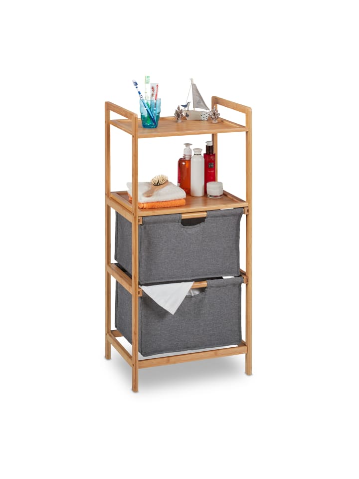 relaxdays Badregal mit Wäschekorb in Natur - (B)44 x (H)96 x (T)34 cm günstig kaufen onesize