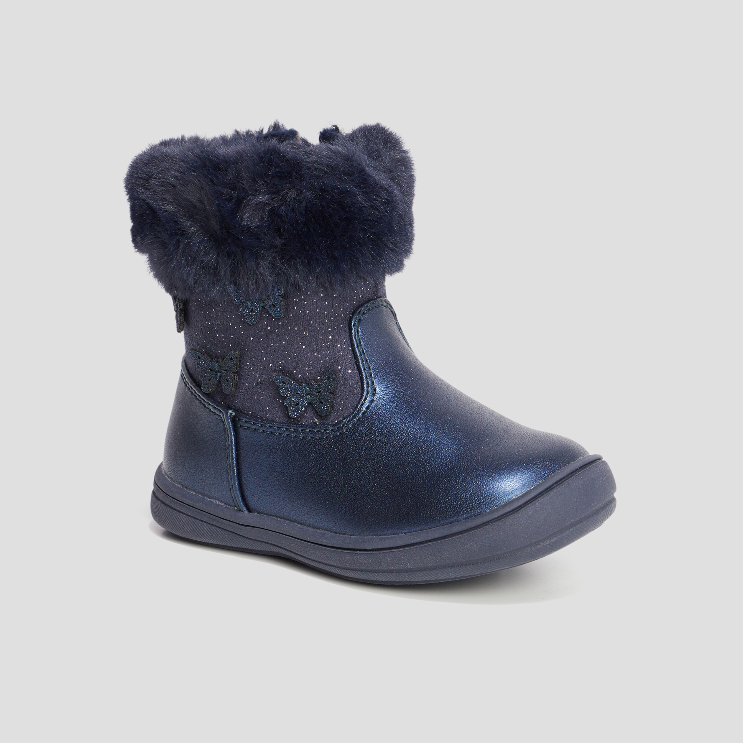 Bottines à fourrure et paillettes bleu marine bébé fille | La Halle