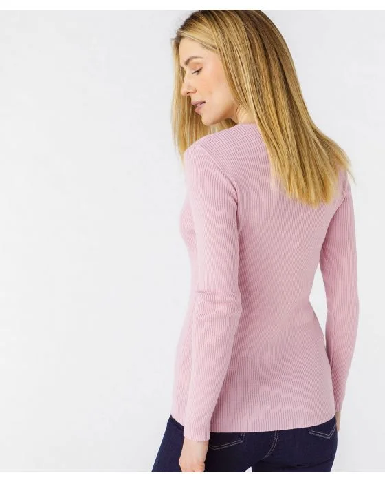 Pull col rond 50% laine mérinos, uni et rayé