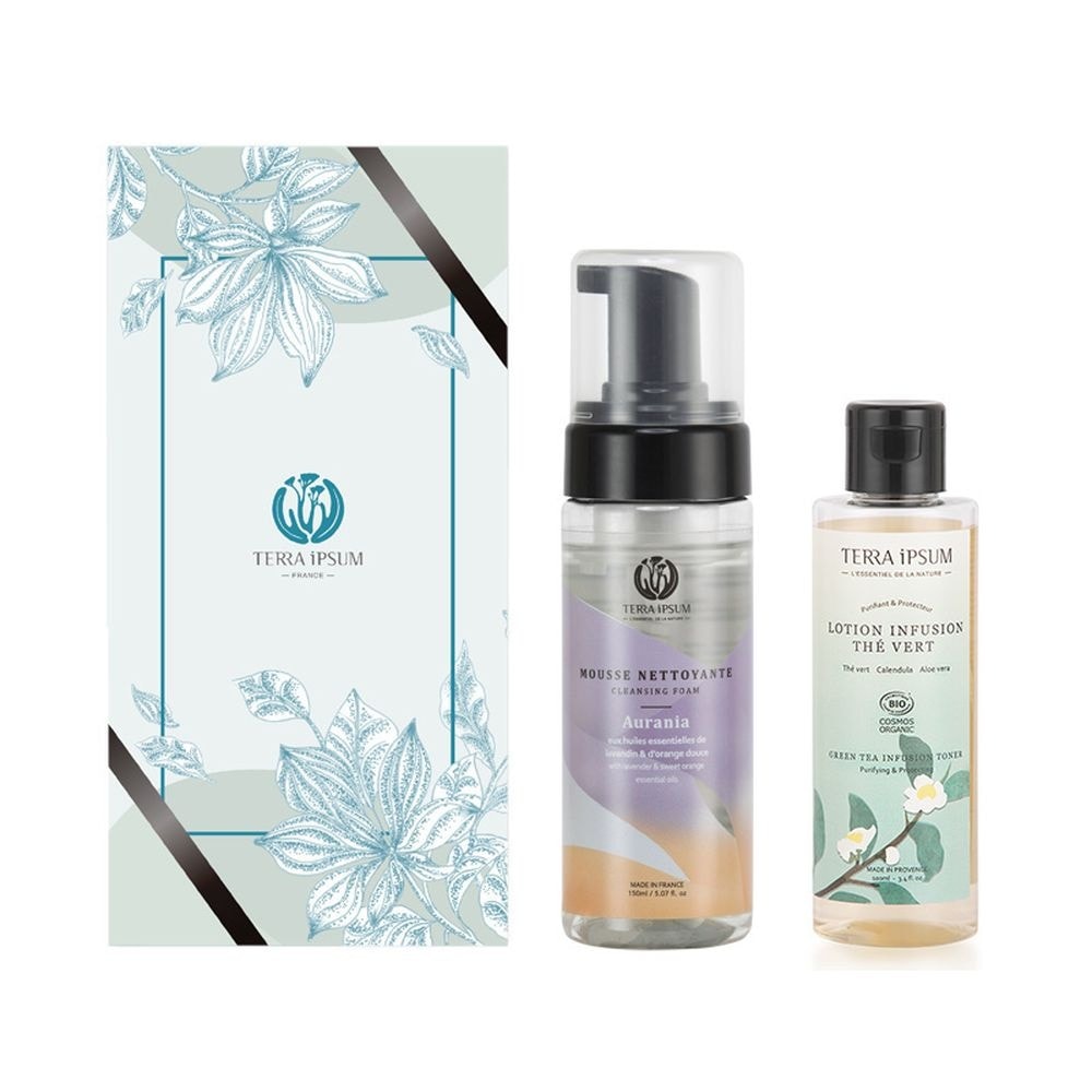 terra ipsum Coffret Rituel de Beauté - Mousse Nettoyante & Lotion Infusion Thé vert Nettoyant visage  + Lotion tonique