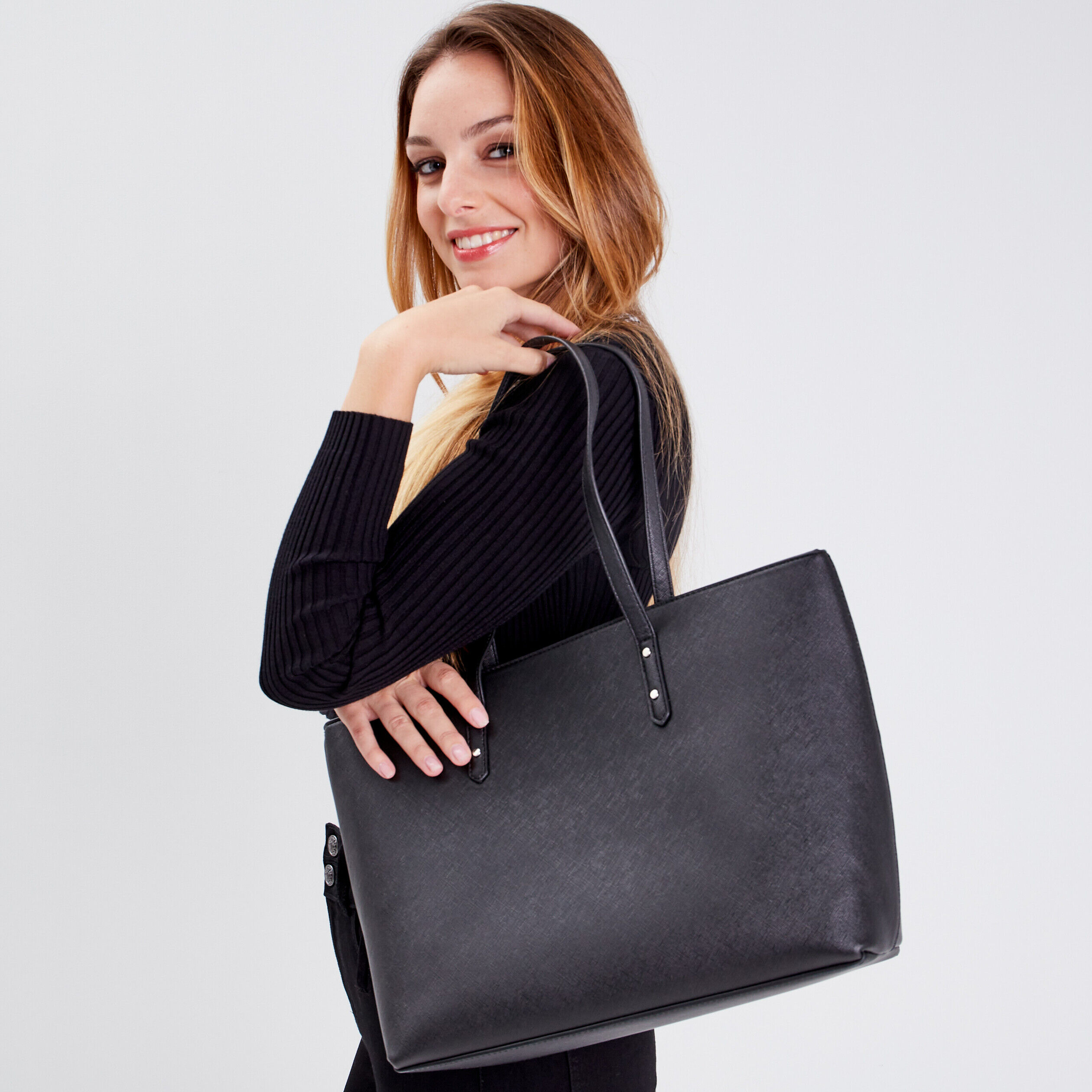 Sac cabas rectangulaire noir femme | Cache Cache