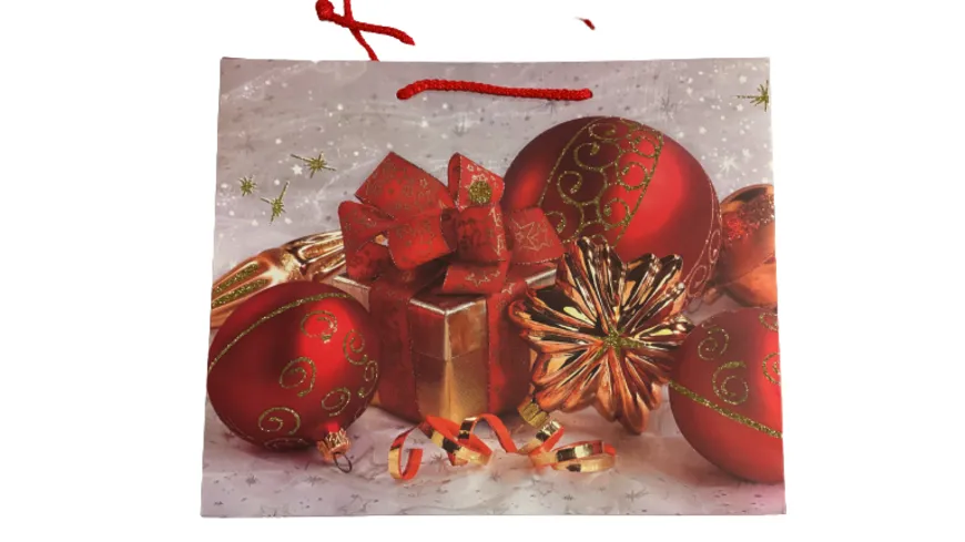 Geschenktüte Weihnachtskugeln rot 26x32x10cm quer