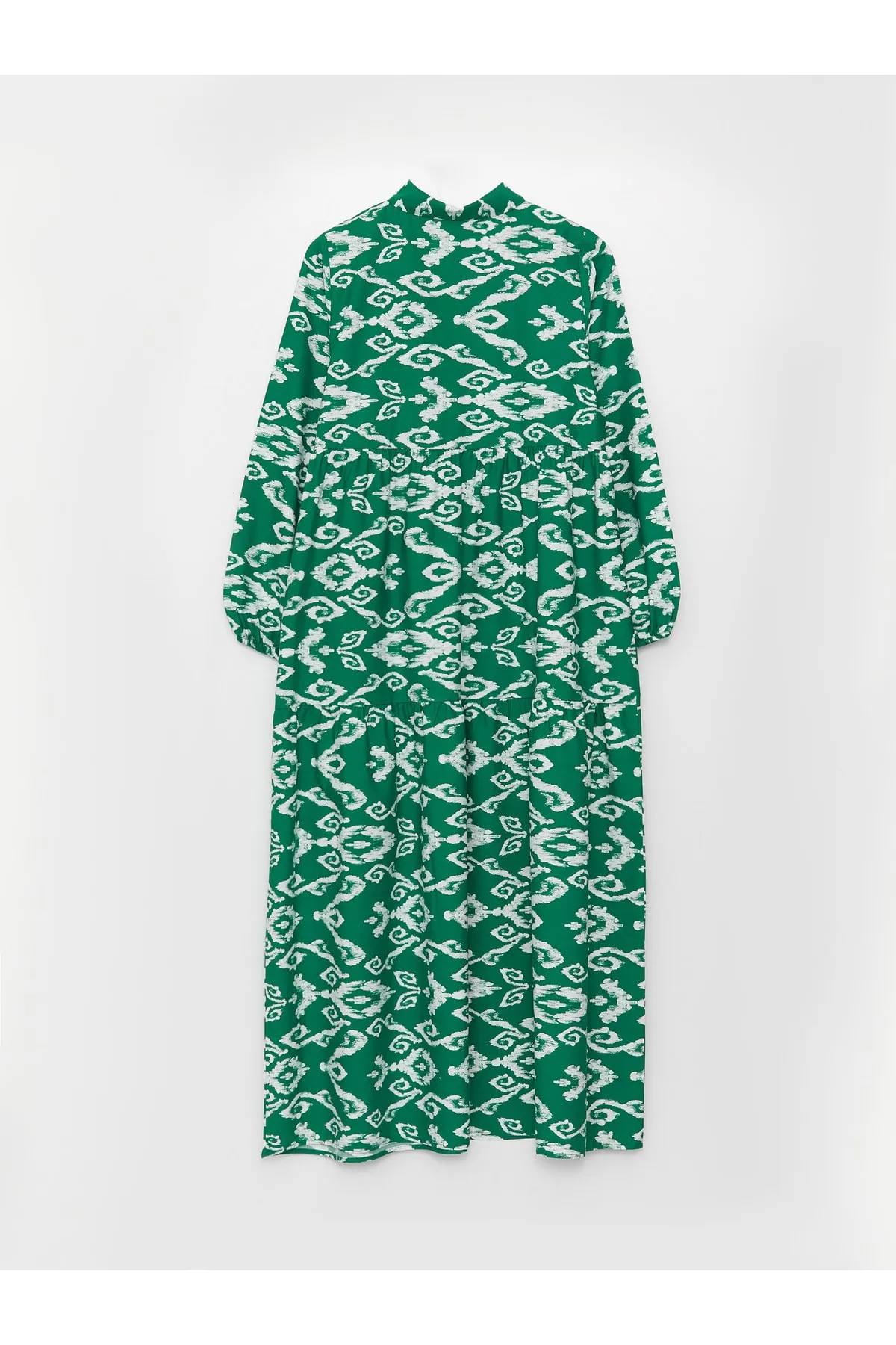 LC Waikiki  Gemustertes Popeline-Damenkleid mit Hemdkragen und langen Ärmeln