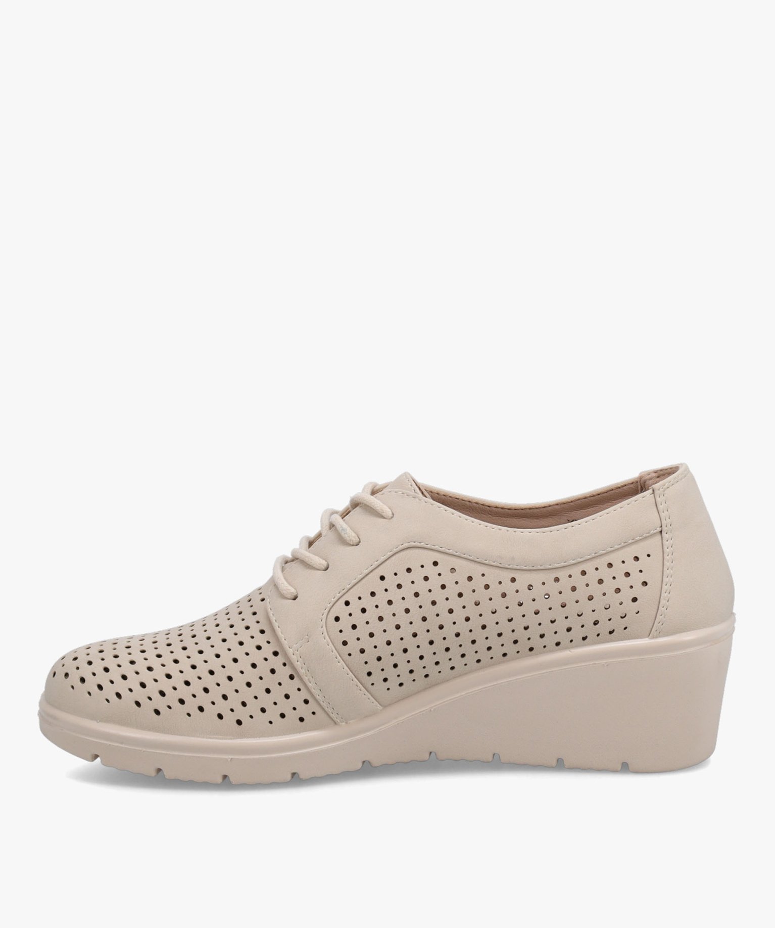 Derbies femme confort à talon dessus uni ajouré beige | GEMO
