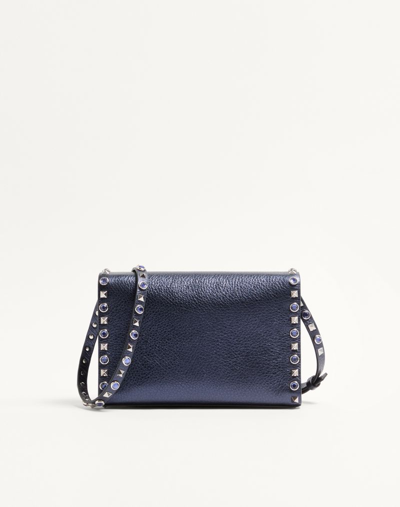 Bolsa de ombro pequena Valentino Garavani Rockstud em couro de bezerro laminado com pedras cabochão.