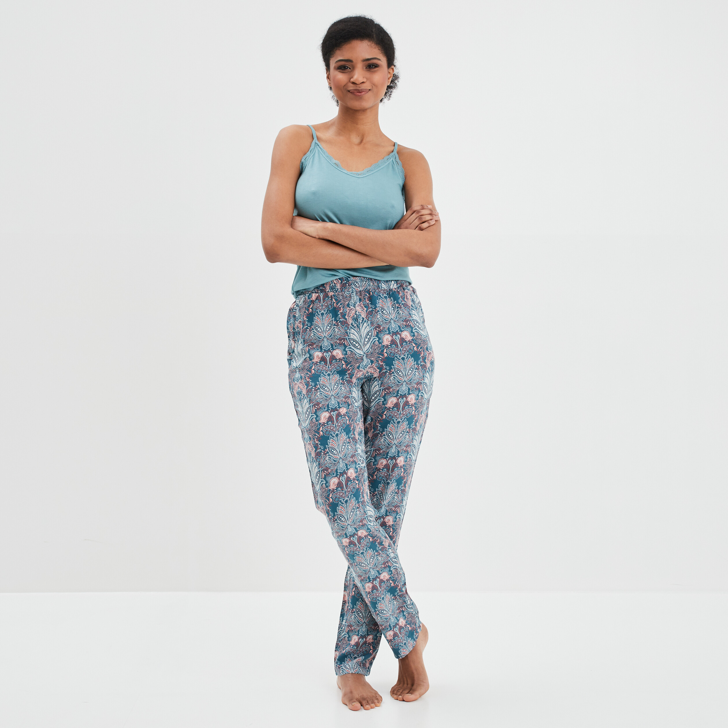 Haut de pyjama débardeur col V bleu gris femme | La Halle