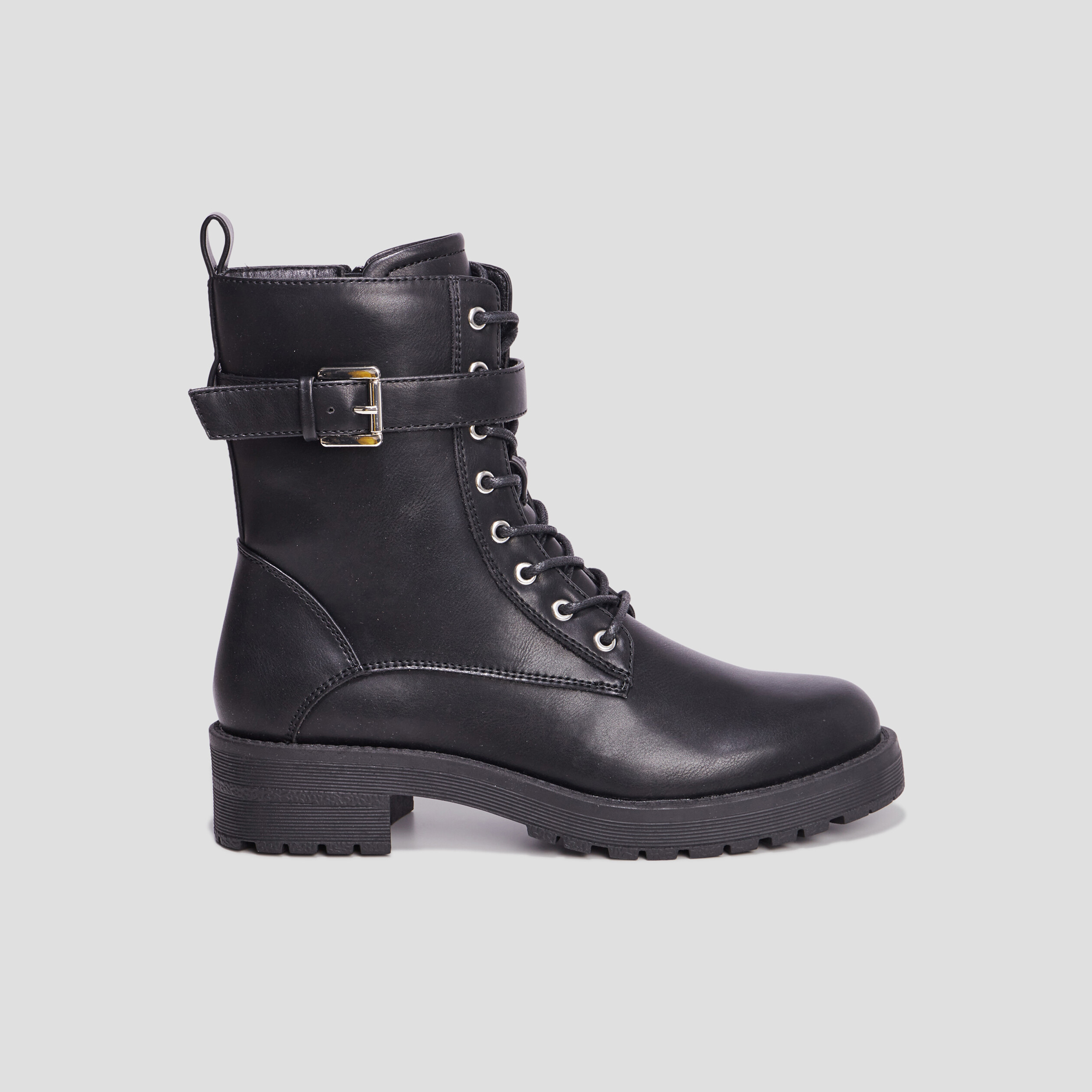 Bottines avec lacets et boucles noir femme | La Halle