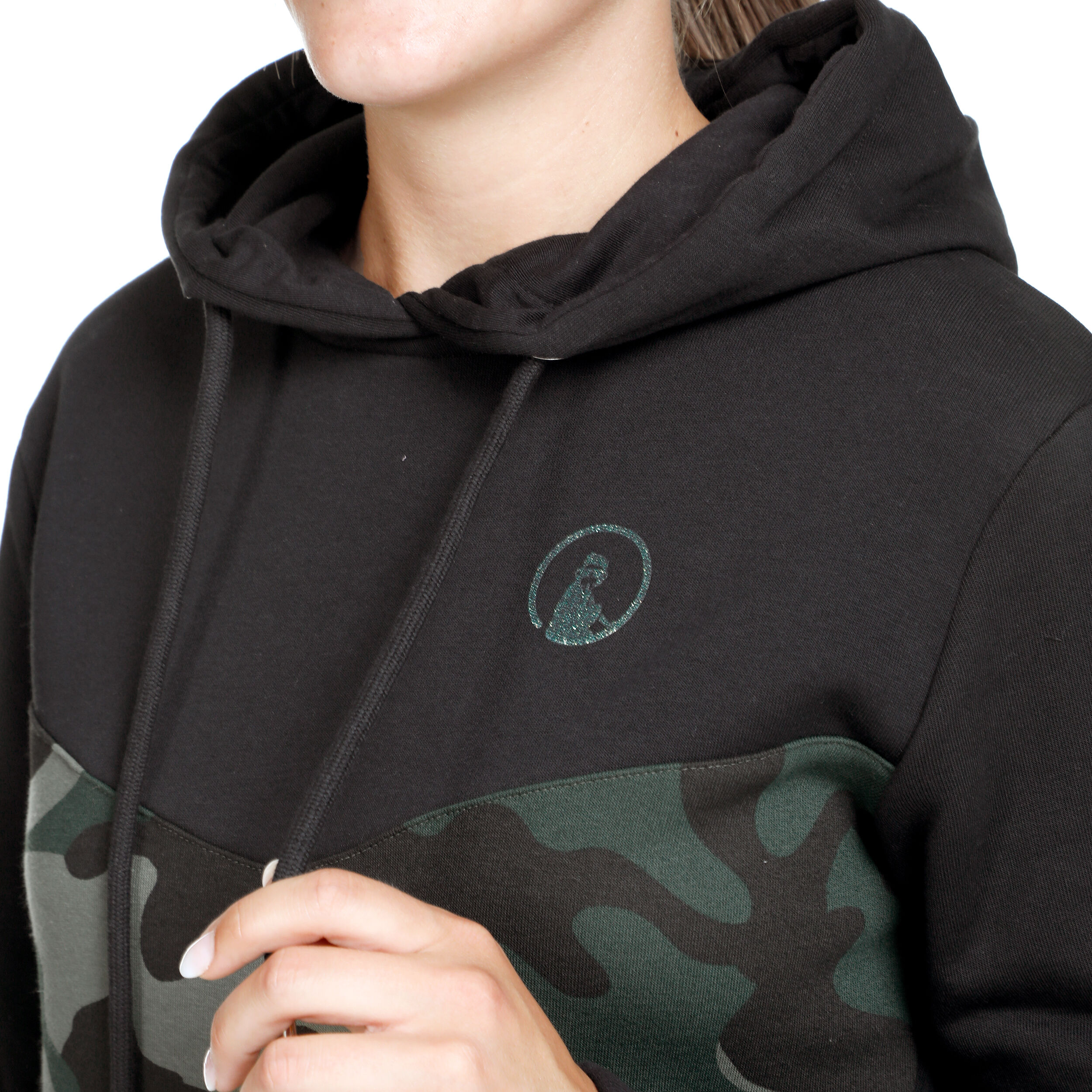 Camou Glitter Hoody Damen - Schwarz, Khaki