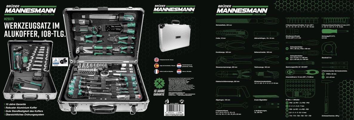 Brüder Mannesmann 29075 108-delni kovček za orodje